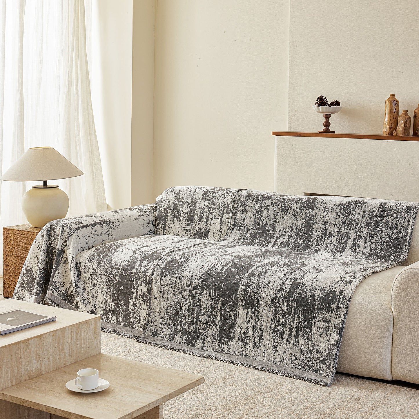 Soft Chenille Sofa Cover, Textured Abstract Couch Protector Cover with Vintage Pattern