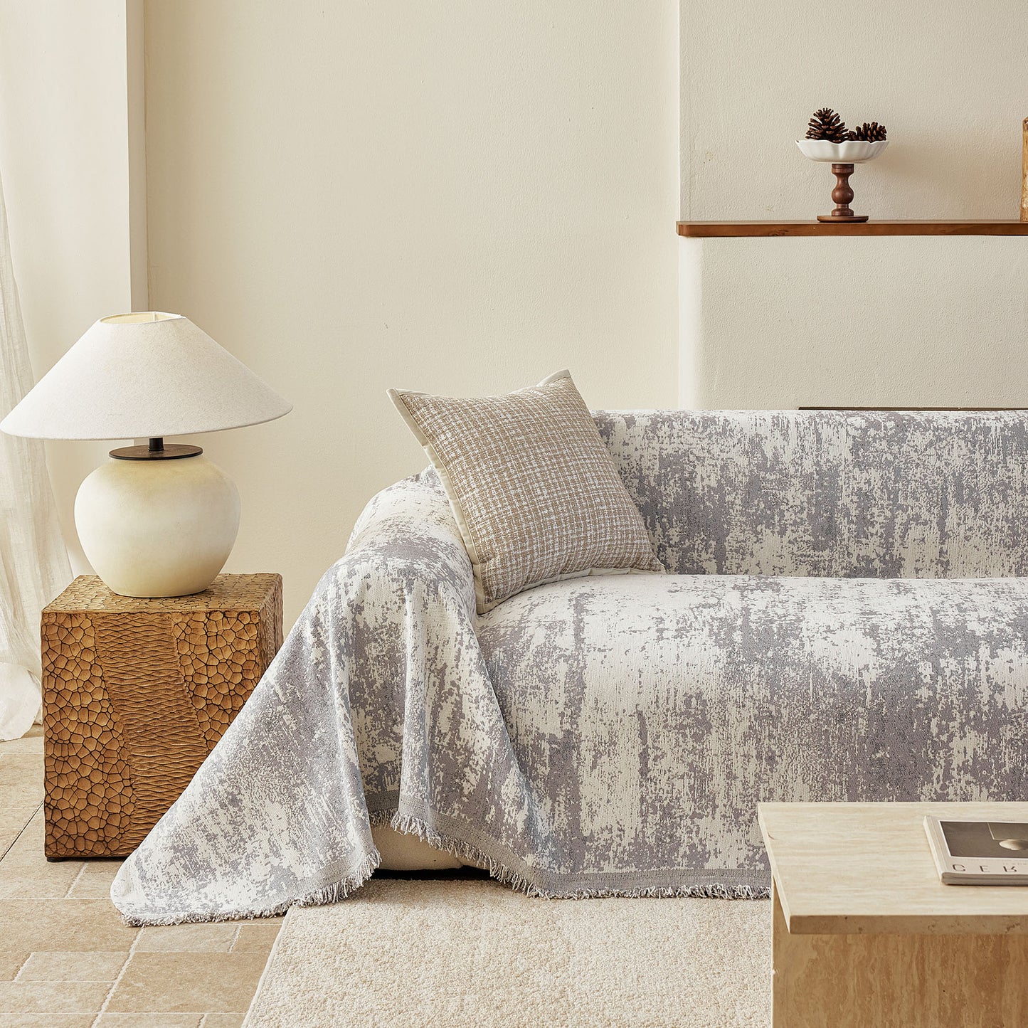 Soft Chenille Sofa Cover, Textured Abstract Couch Protector Cover with Vintage Pattern
