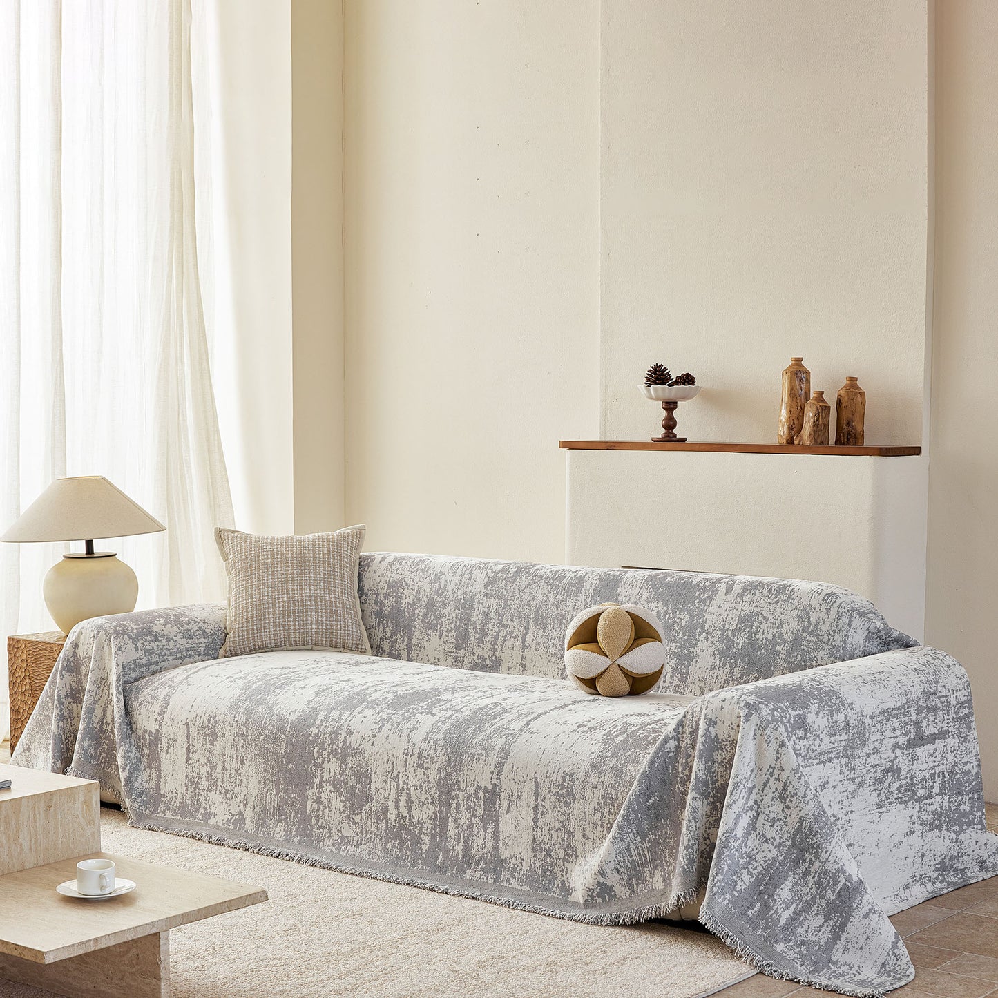 Soft Chenille Sofa Cover, Textured Abstract Couch Protector Cover with Vintage Pattern