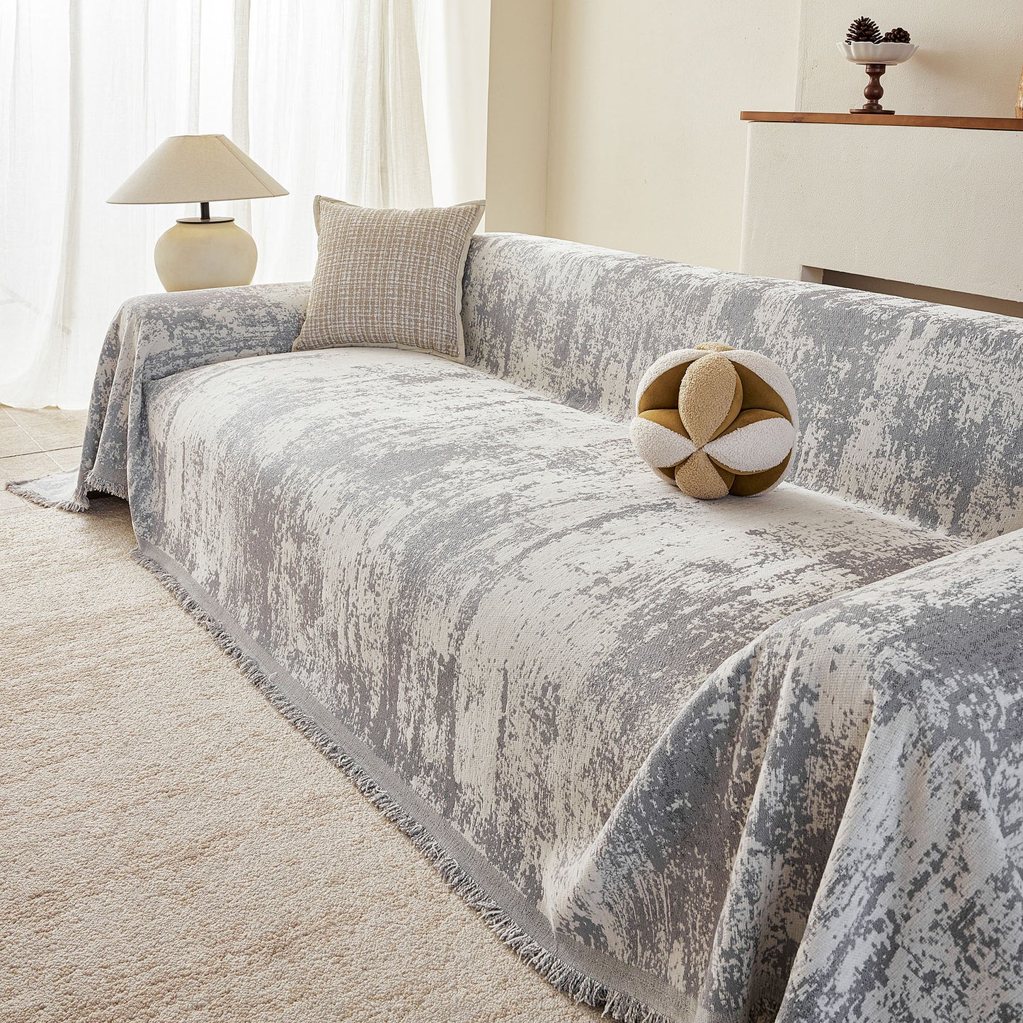 Soft Chenille Sofa Cover, Textured Abstract Couch Protector Cover with Vintage Pattern