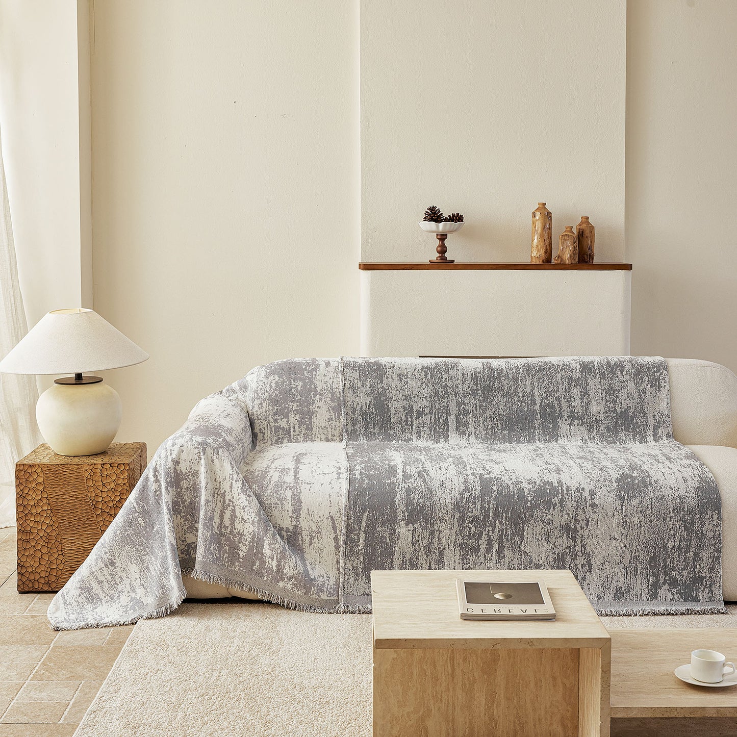 Soft Chenille Sofa Cover, Textured Abstract Couch Protector Cover with Vintage Pattern