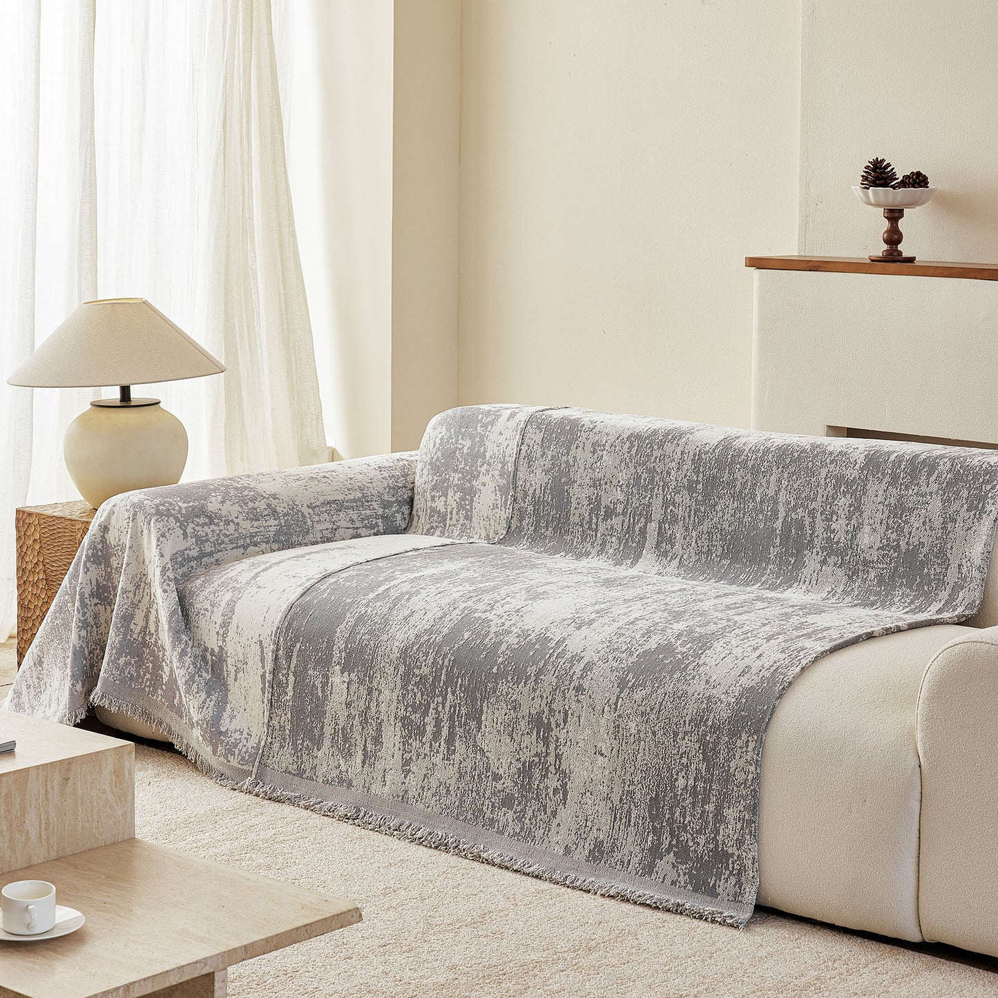 Soft Chenille Sofa Cover, Textured Abstract Couch Protector Cover with Vintage Pattern