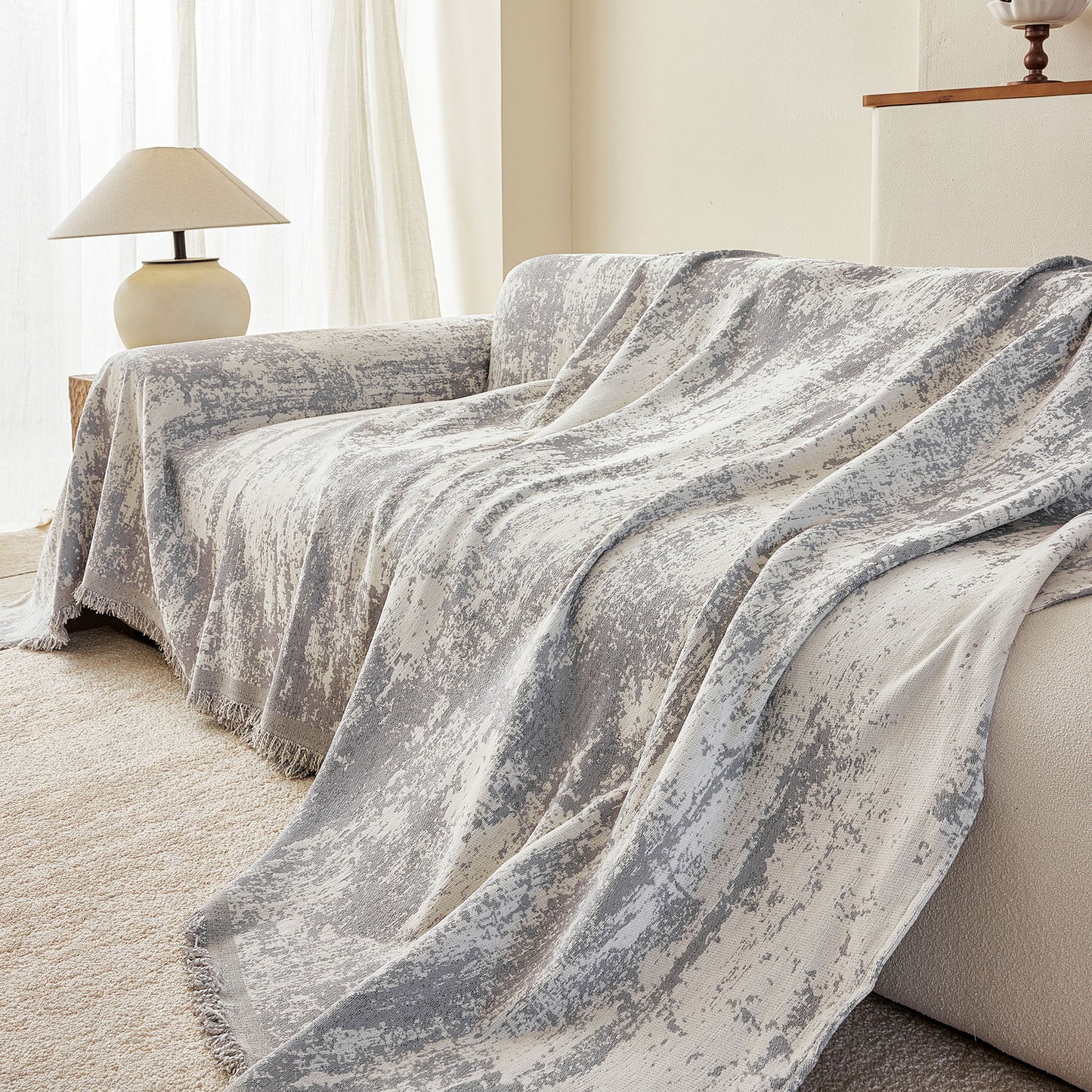 Soft Chenille Sofa Cover, Textured Abstract Couch Protector Cover with Vintage Pattern