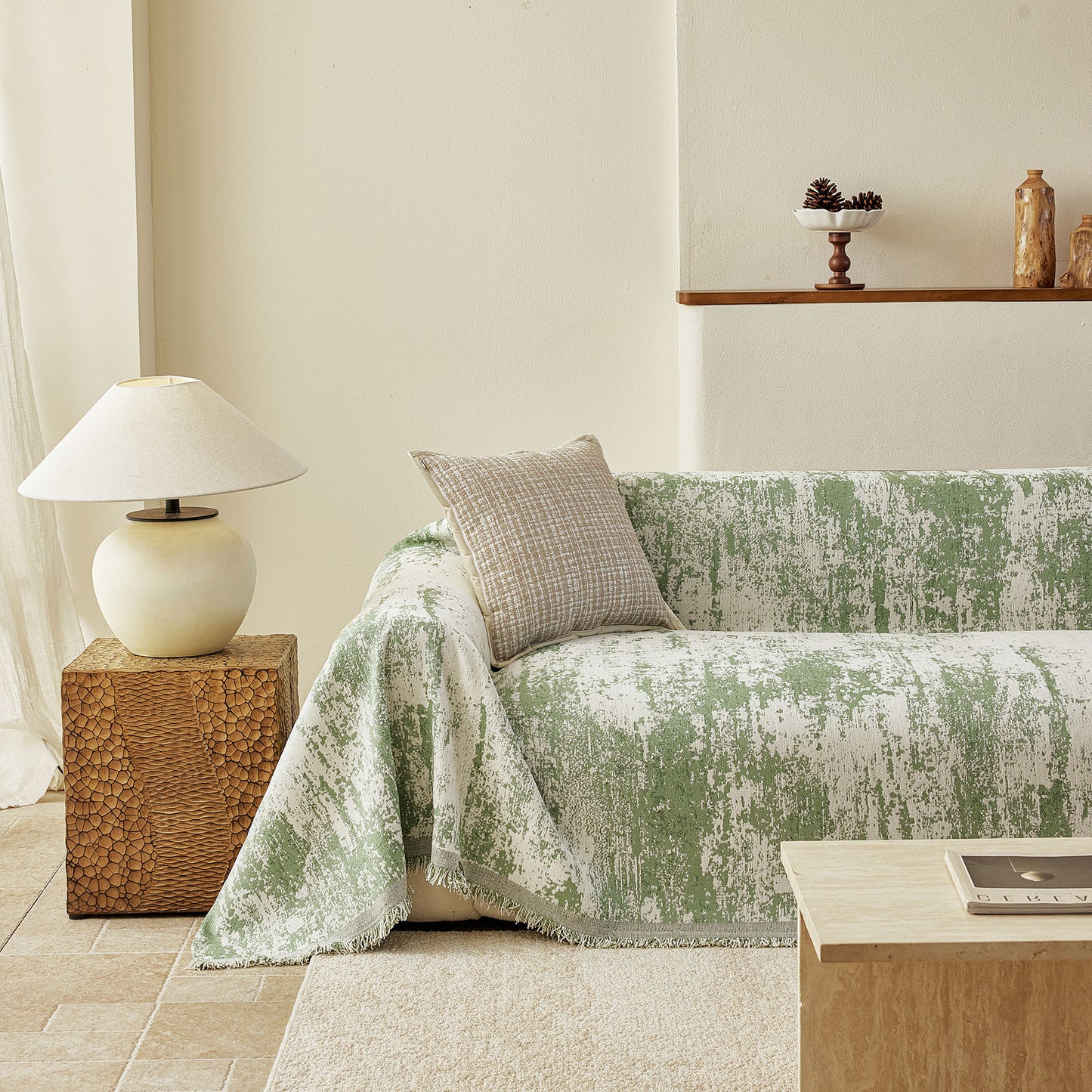 Soft Chenille Sofa Cover, Textured Abstract Couch Protector Cover with Vintage Pattern