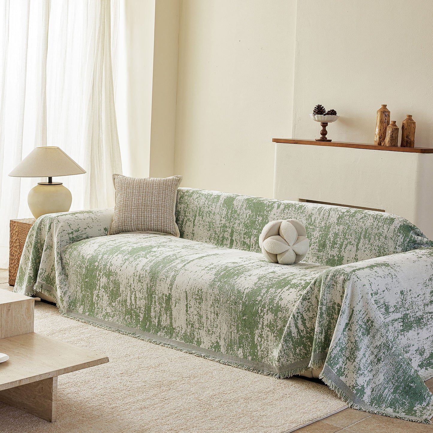 Soft Chenille Sofa Cover, Textured Abstract Couch Protector Cover with Vintage Pattern