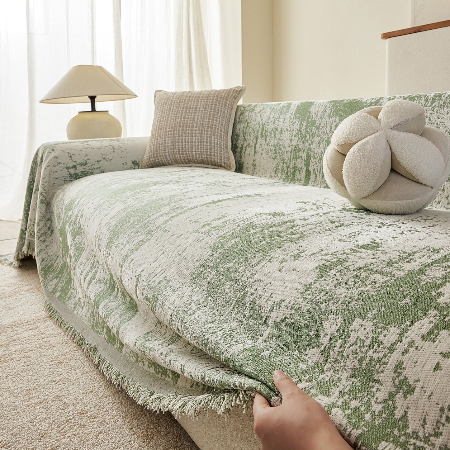 Soft Chenille Sofa Cover, Textured Abstract Couch Protector Cover with Vintage Pattern