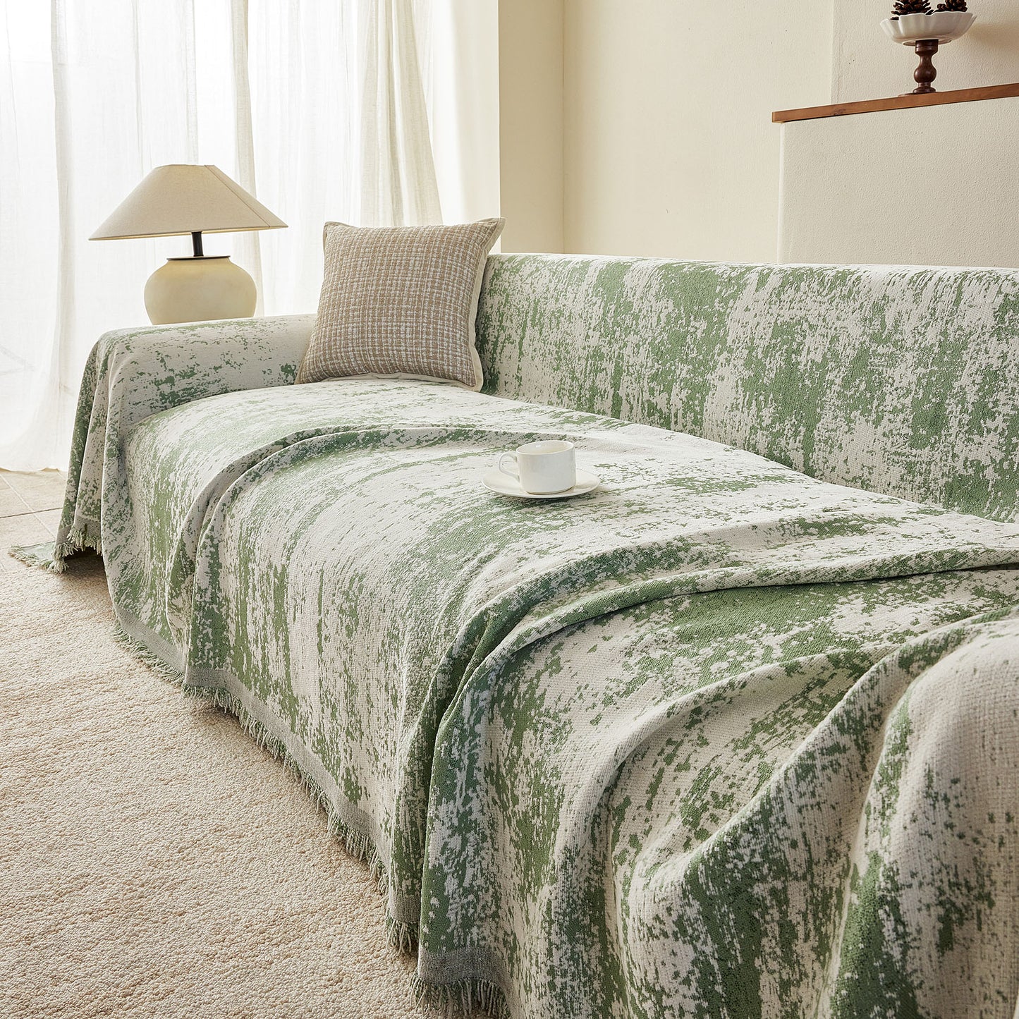 Soft Chenille Sofa Cover, Textured Abstract Couch Protector Cover with Vintage Pattern