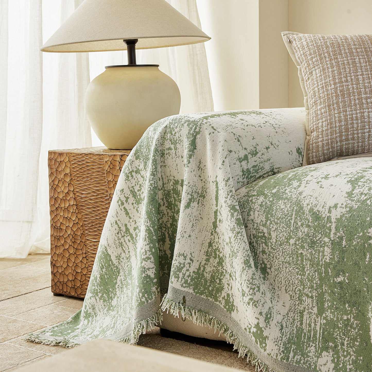 Soft Chenille Sofa Cover, Textured Abstract Couch Protector Cover with Vintage Pattern