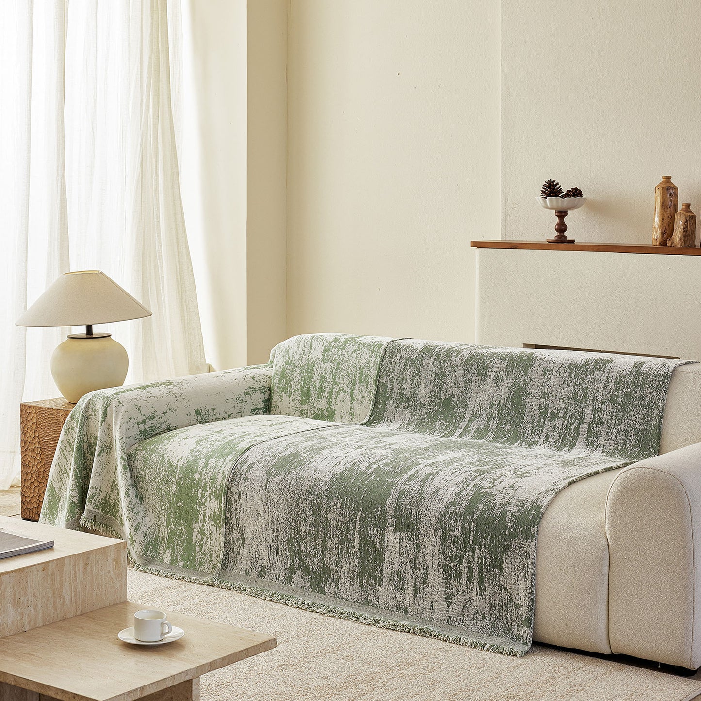 Soft Chenille Sofa Cover, Textured Abstract Couch Protector Cover with Vintage Pattern