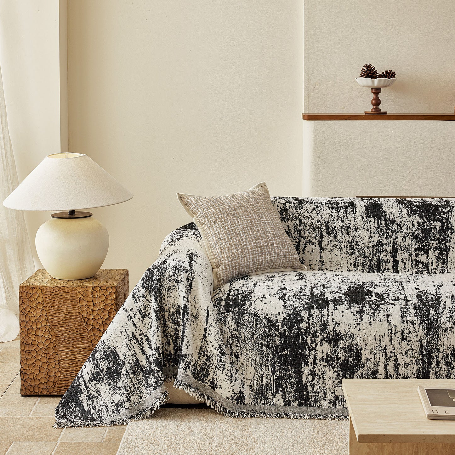 Soft Chenille Sofa Cover, Textured Abstract Couch Protector Cover with Vintage Pattern