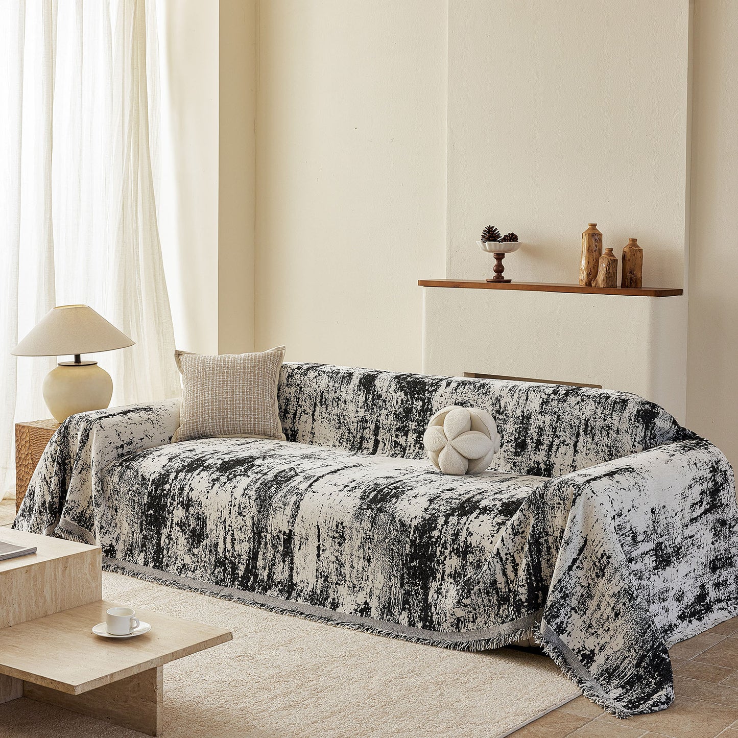 Soft Chenille Sofa Cover, Textured Abstract Couch Protector Cover with Vintage Pattern