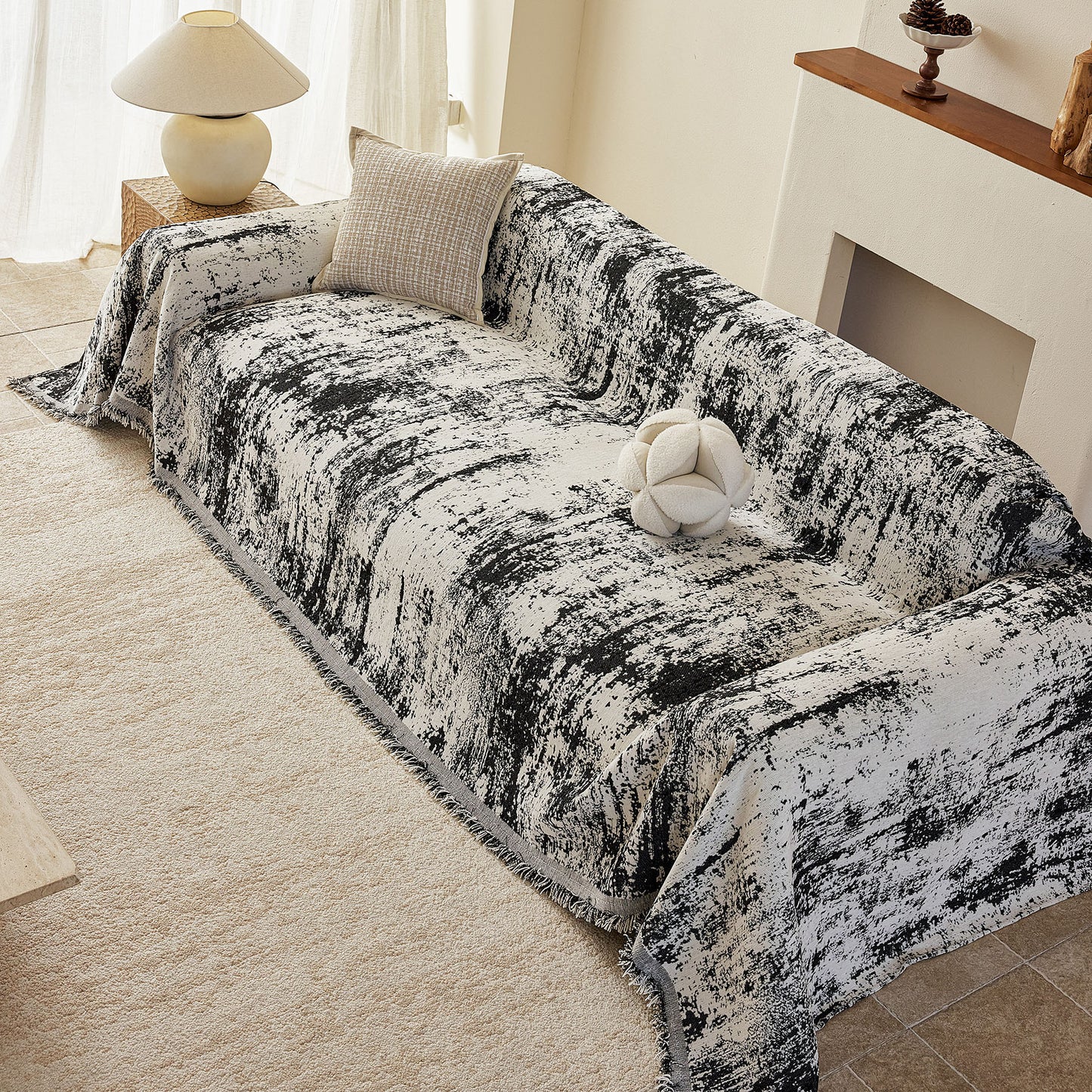 Soft Chenille Sofa Cover, Textured Abstract Couch Protector Cover with Vintage Pattern