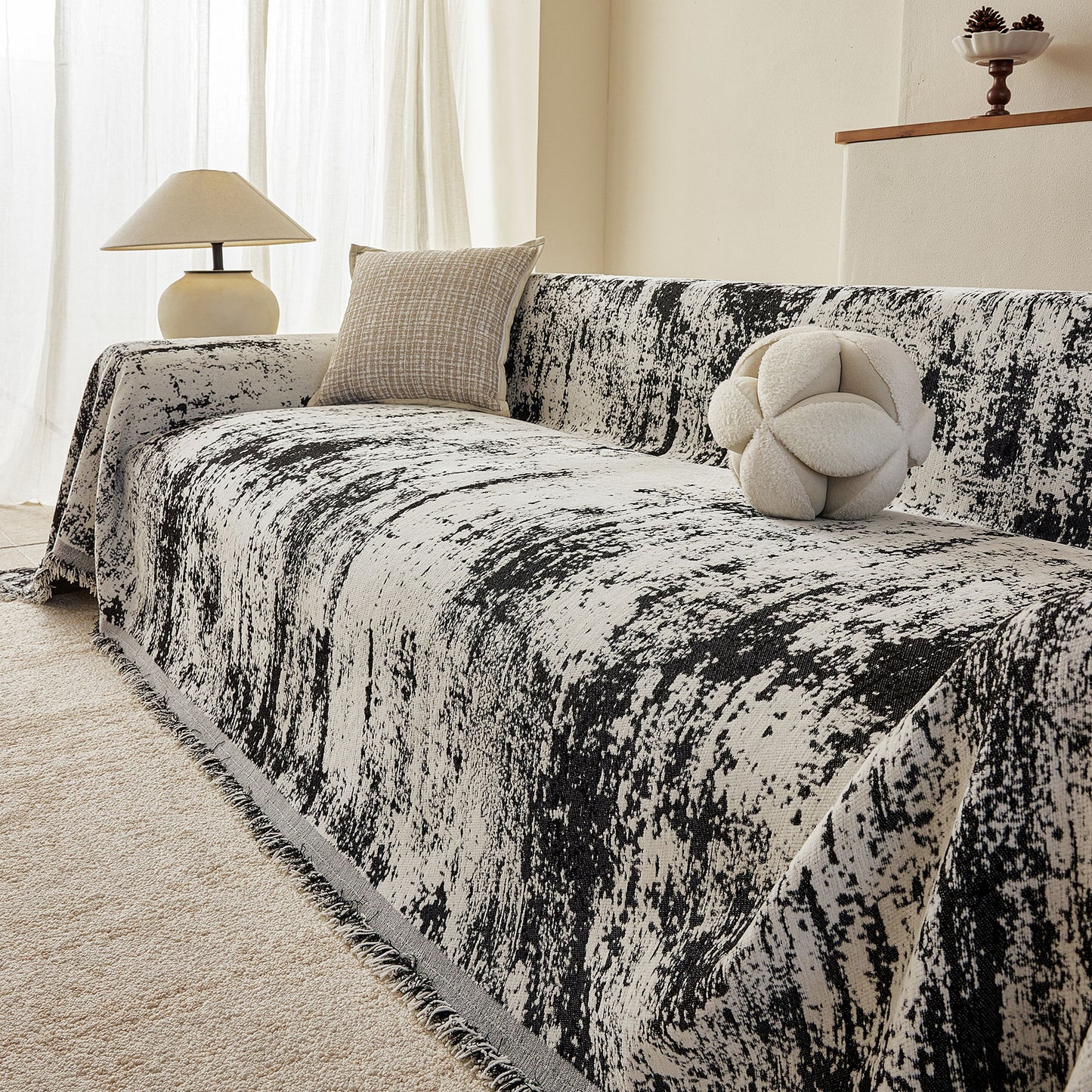 Soft Chenille Sofa Cover, Textured Abstract Couch Protector Cover with Vintage Pattern