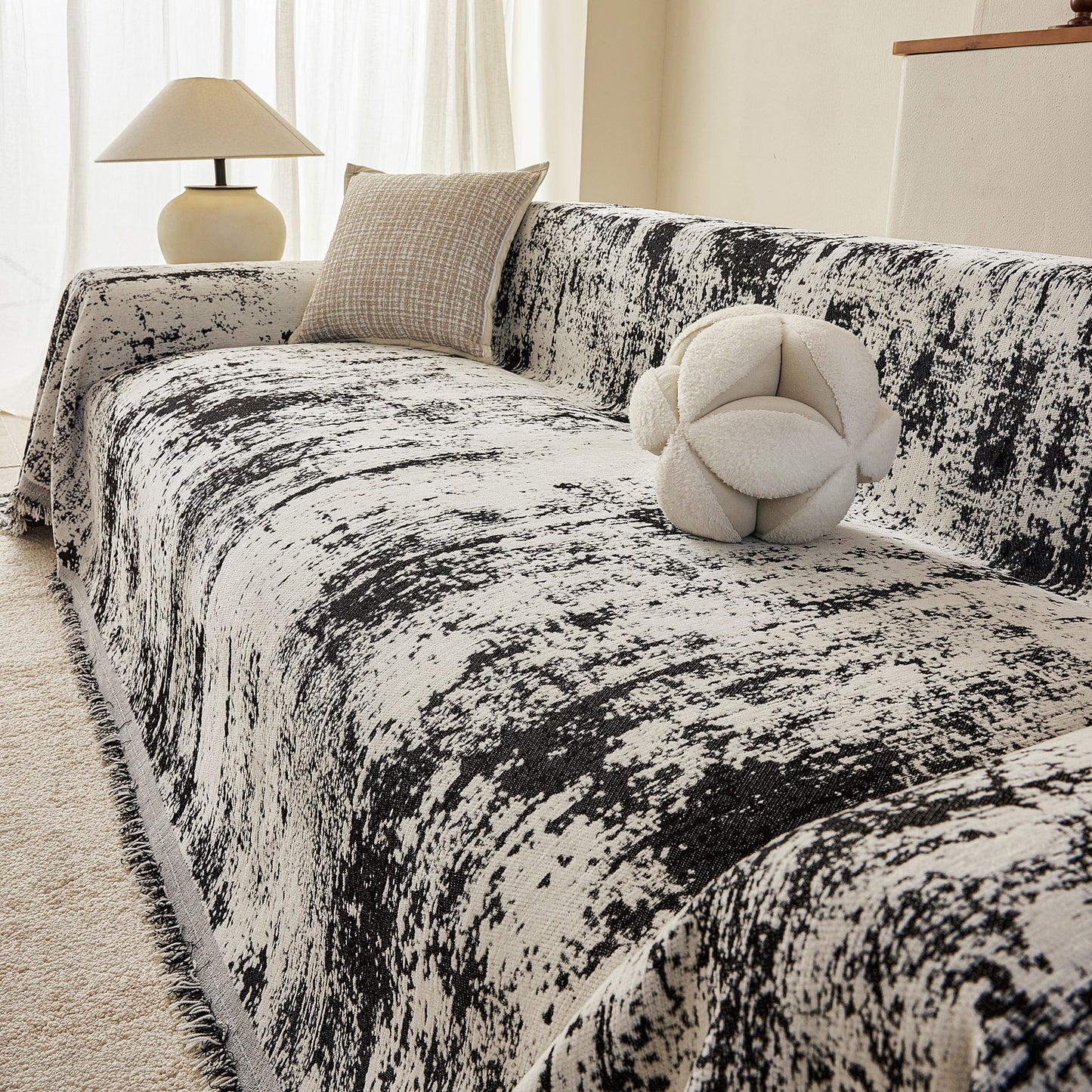 Soft Chenille Sofa Cover, Textured Abstract Couch Protector Cover with Vintage Pattern