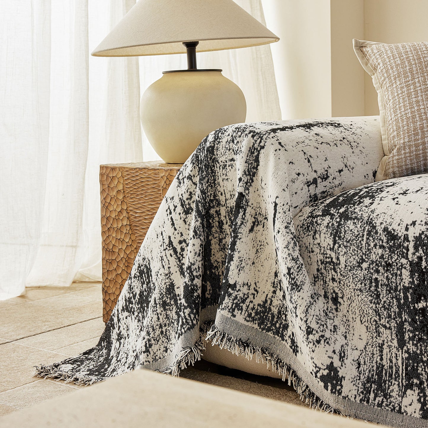 Soft Chenille Sofa Cover, Textured Abstract Couch Protector Cover with Vintage Pattern