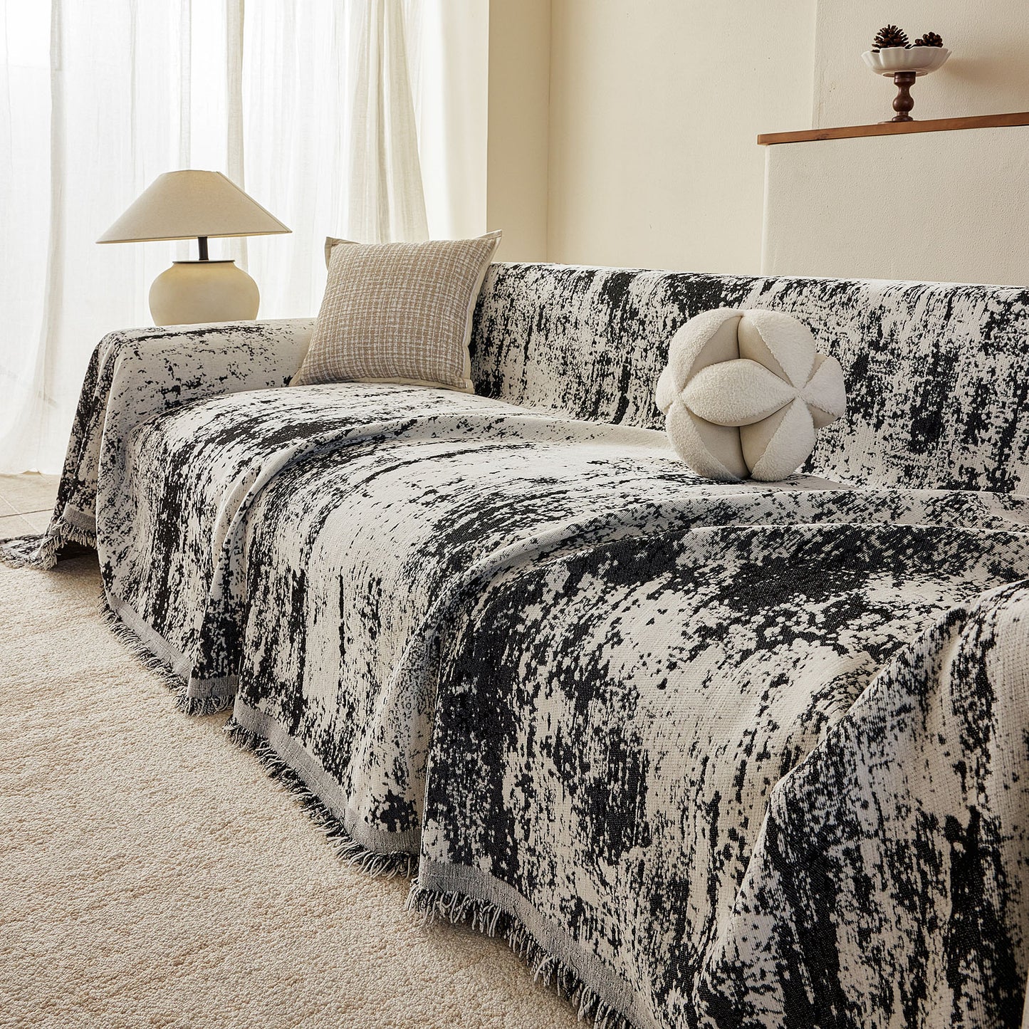 Soft Chenille Sofa Cover, Textured Abstract Couch Protector Cover with Vintage Pattern