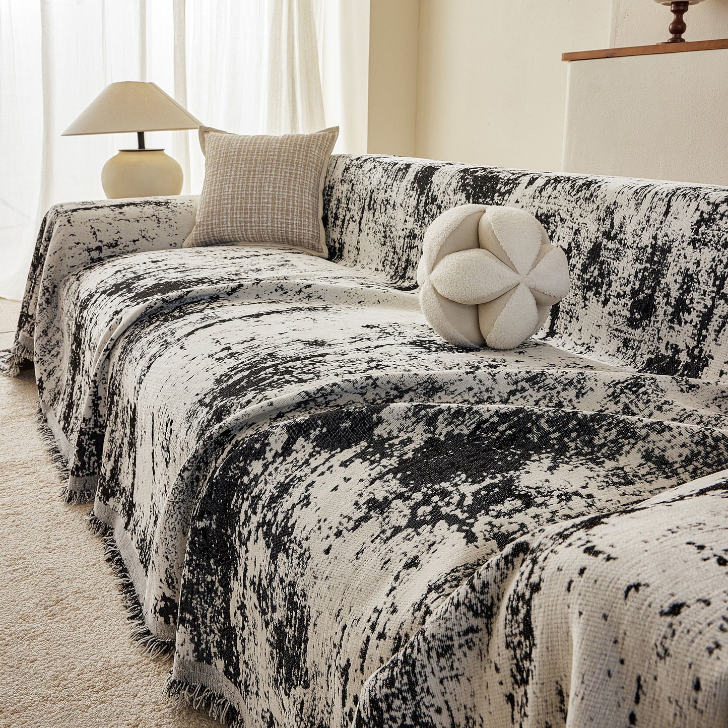 Soft Chenille Sofa Cover, Textured Abstract Couch Protector Cover with Vintage Pattern