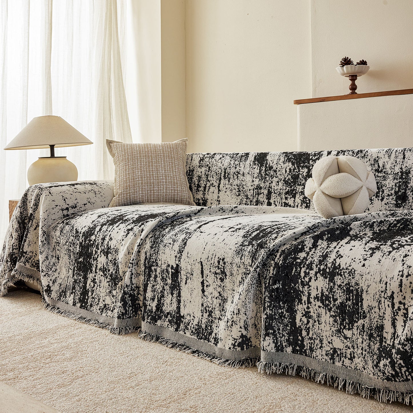 Soft Chenille Sofa Cover, Textured Abstract Couch Protector Cover with Vintage Pattern