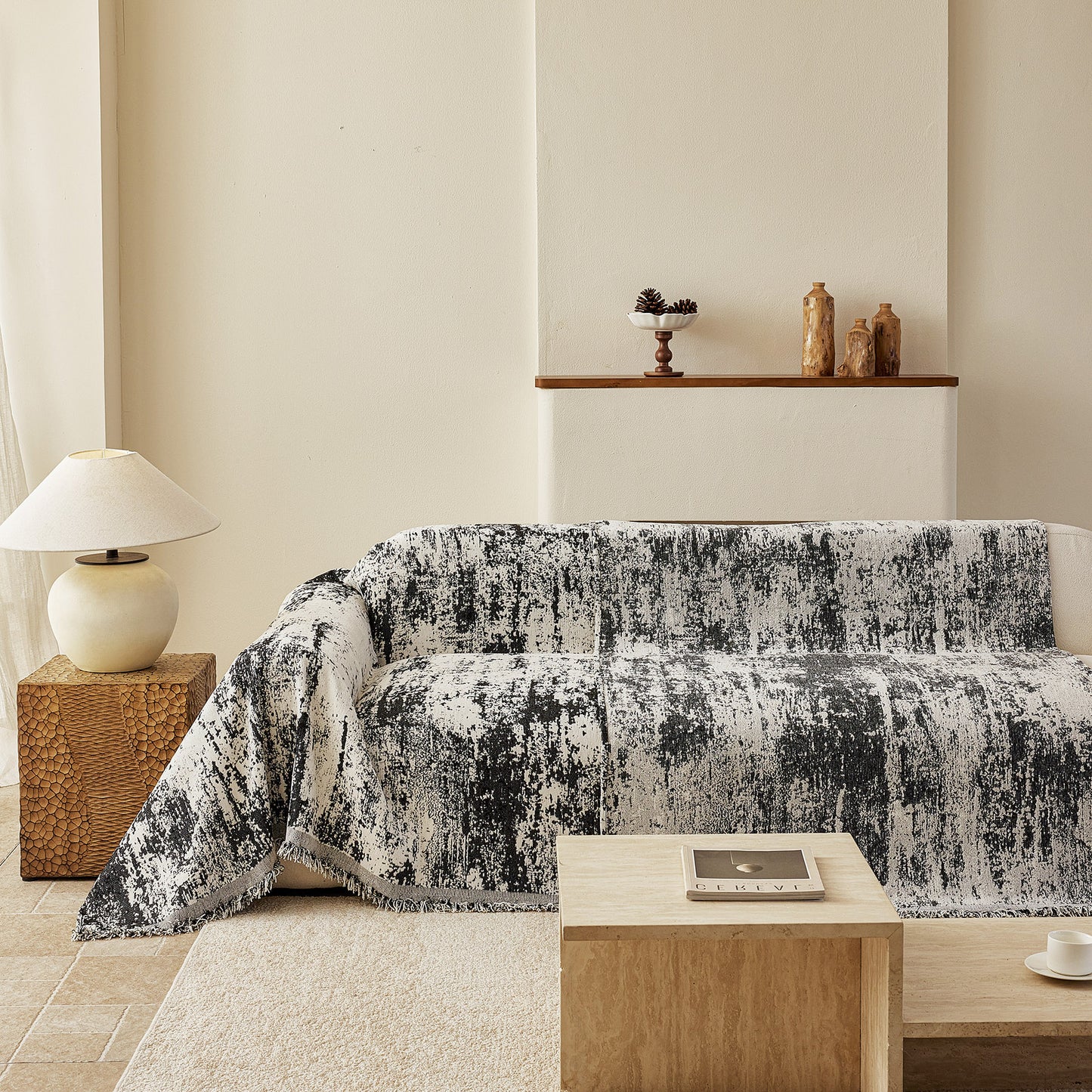 Soft Chenille Sofa Cover, Textured Abstract Couch Protector Cover with Vintage Pattern