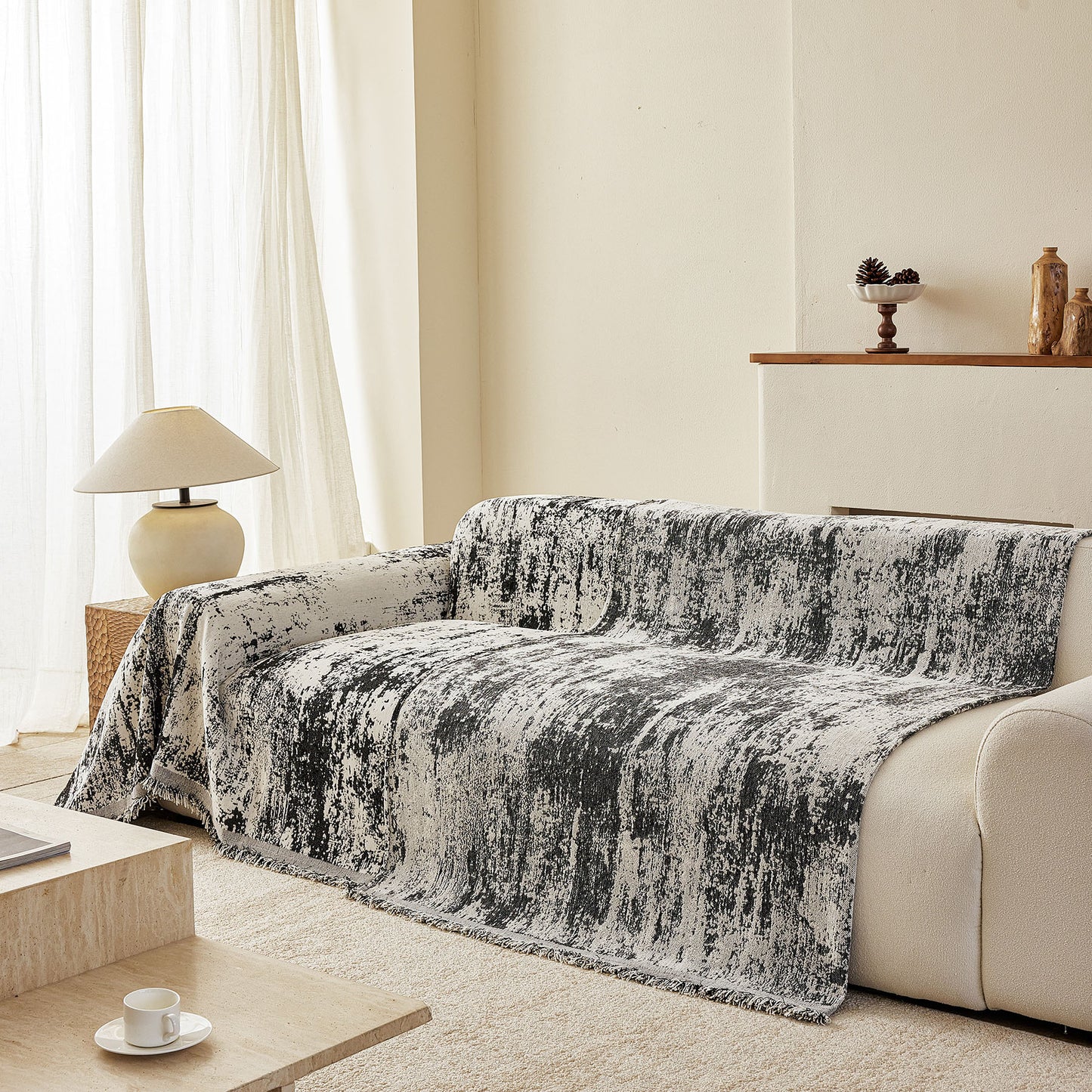 Soft Chenille Sofa Cover, Textured Abstract Couch Protector Cover with Vintage Pattern