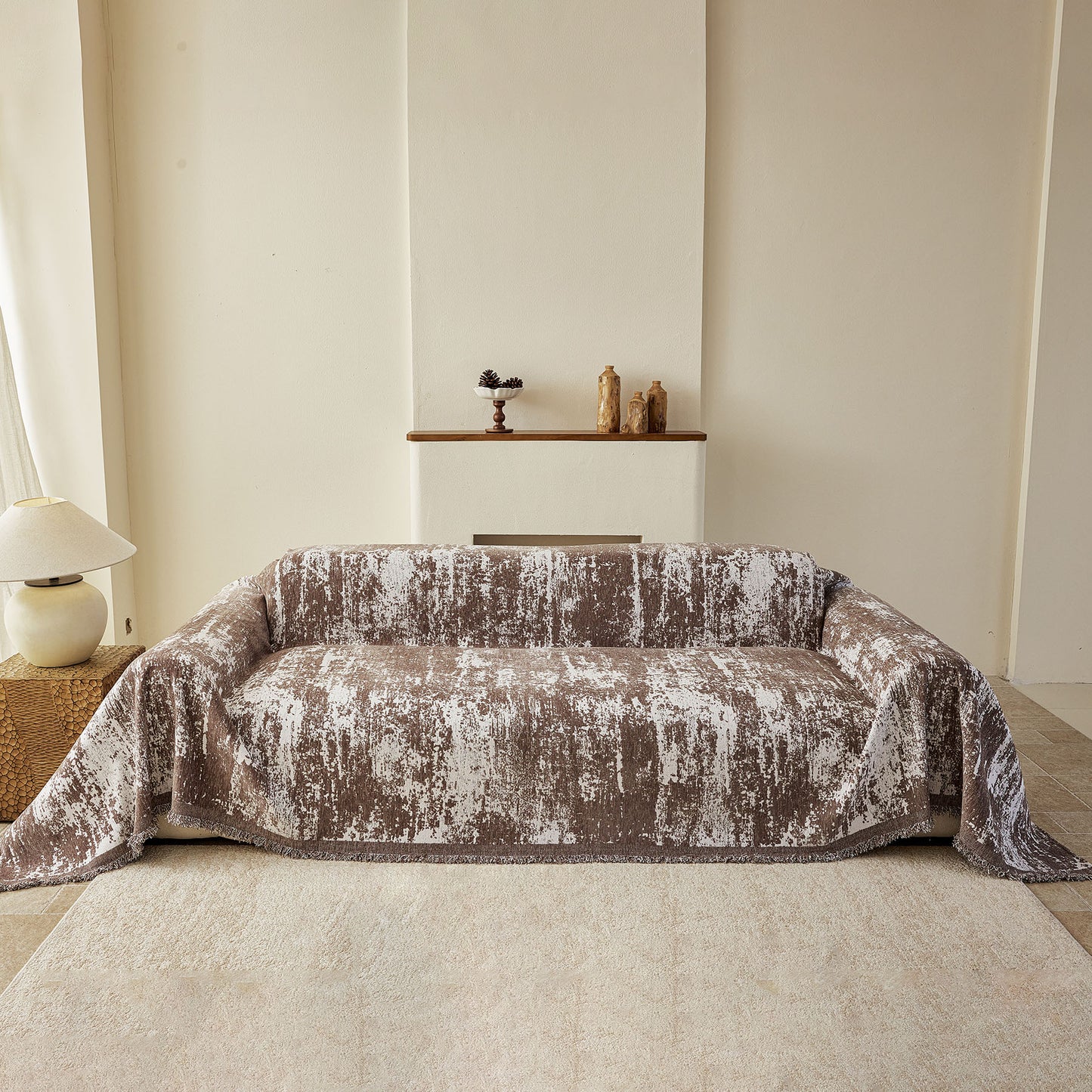 Soft Chenille Sofa Cover, Textured Abstract Couch Protector Cover with Vintage Pattern
