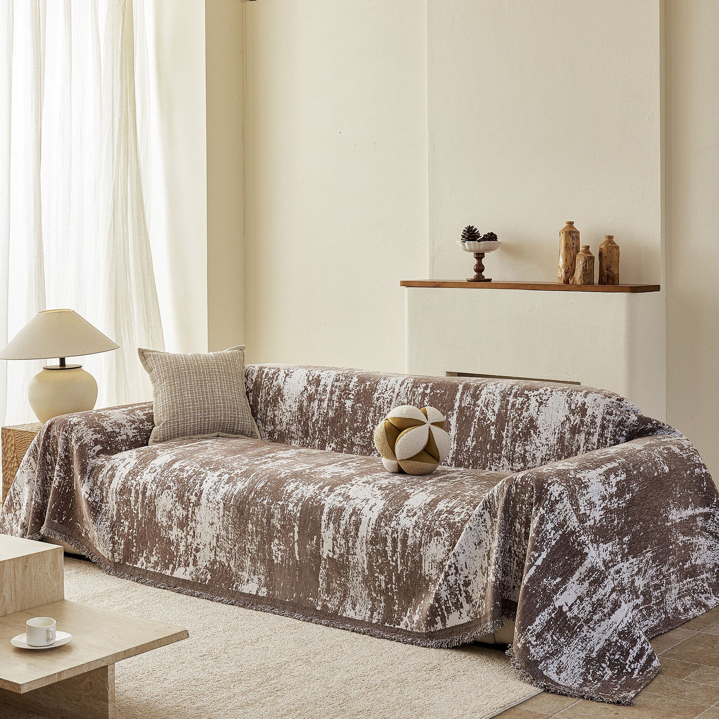 Soft Chenille Sofa Cover, Textured Abstract Couch Protector Cover with Vintage Pattern
