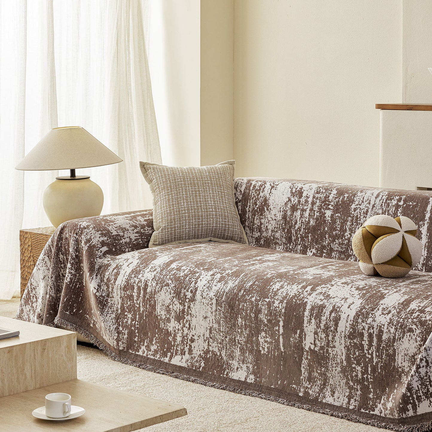 Soft Chenille Sofa Cover, Textured Abstract Couch Protector Cover with Vintage Pattern