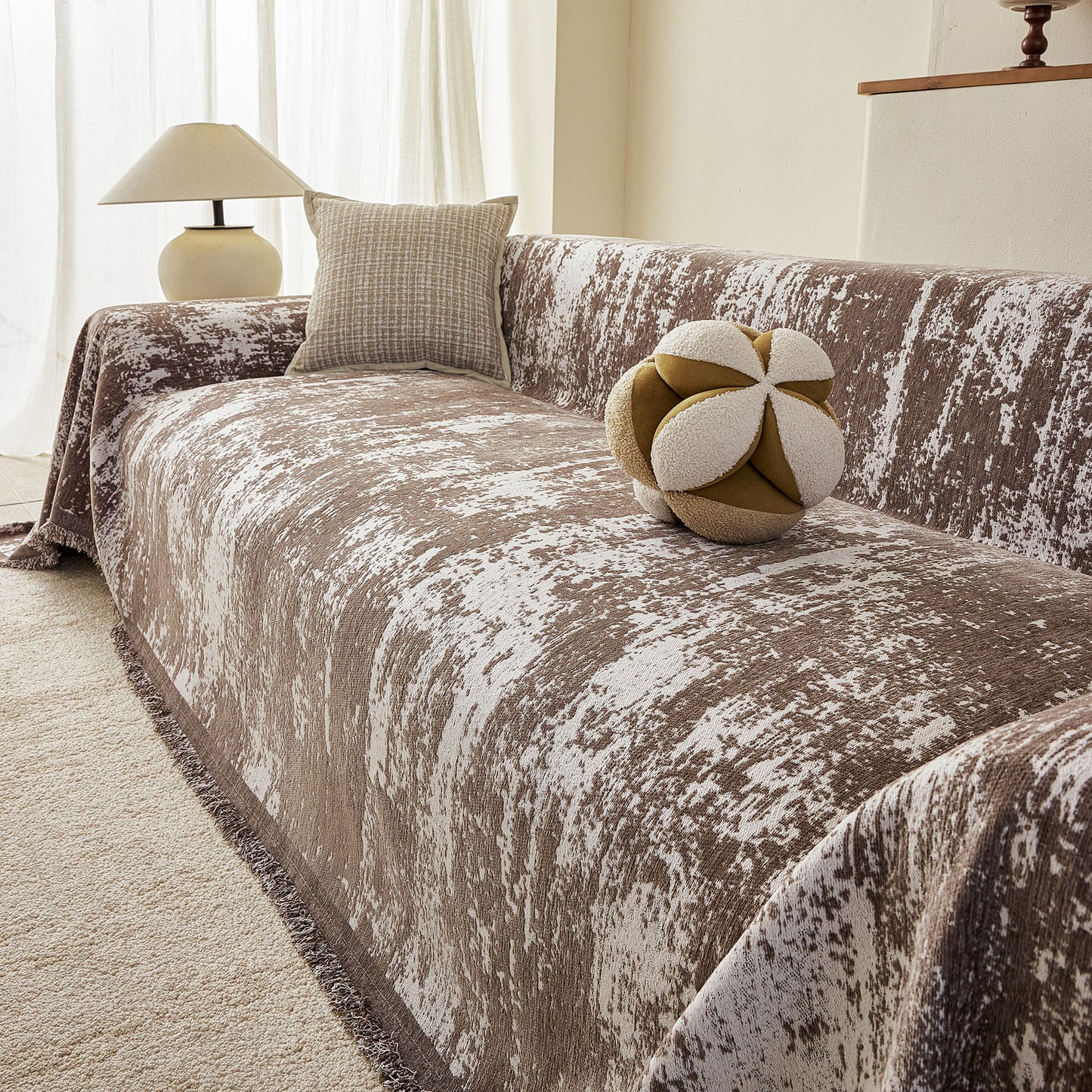 Soft Chenille Sofa Cover, Textured Abstract Couch Protector Cover with Vintage Pattern
