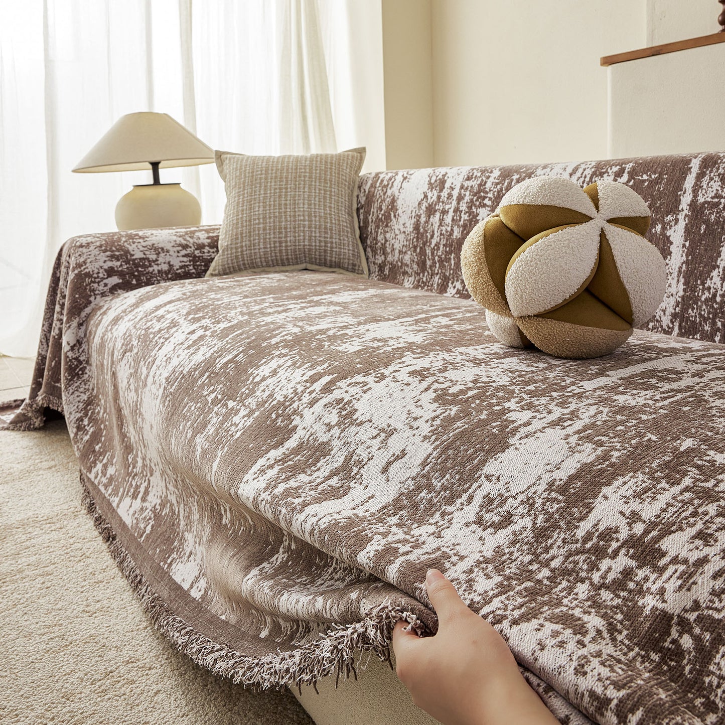 Soft Chenille Sofa Cover, Textured Abstract Couch Protector Cover with Vintage Pattern
