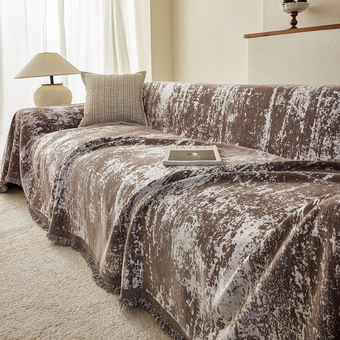 Soft Chenille Sofa Cover, Textured Abstract Couch Protector Cover with Vintage Pattern