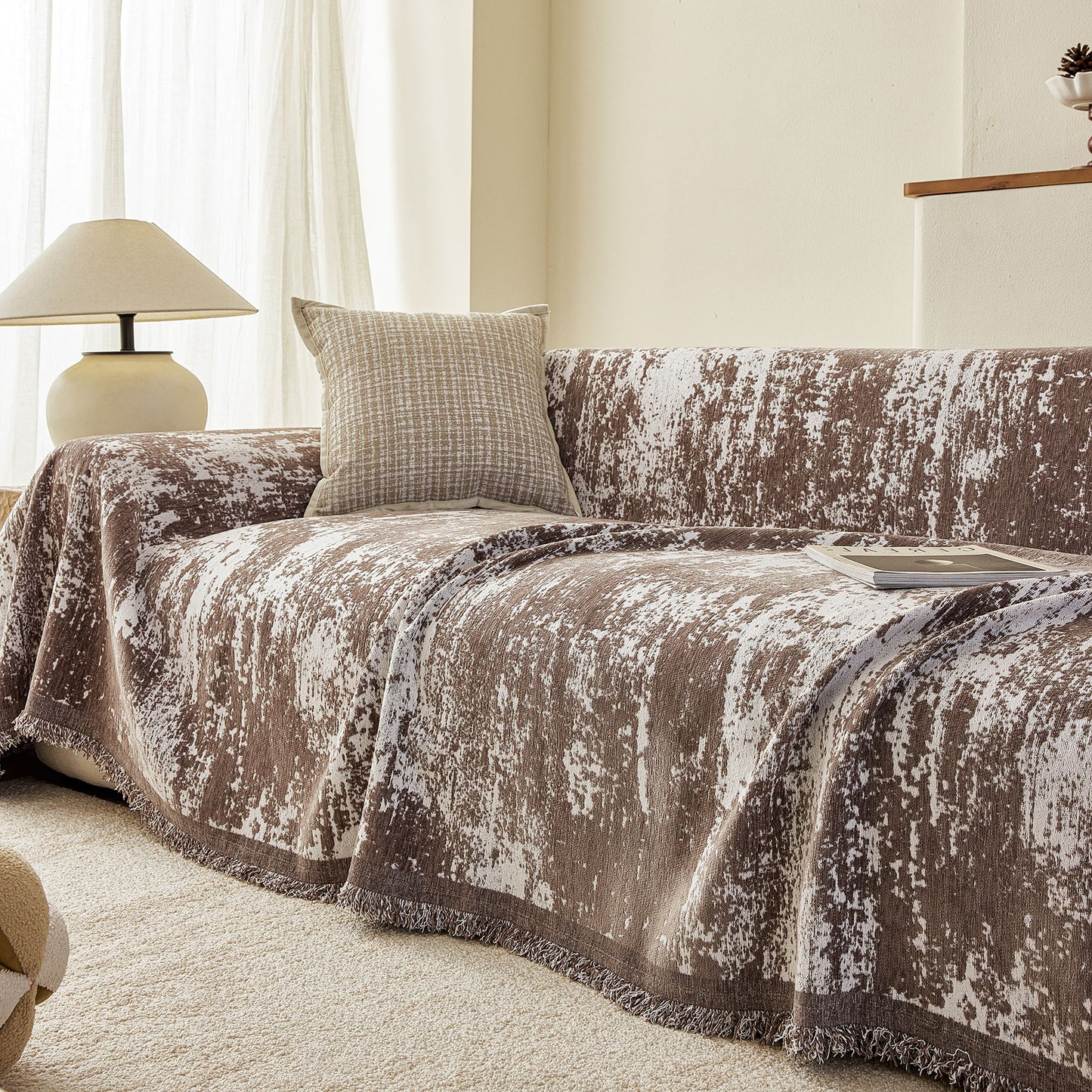 Soft Chenille Sofa Cover, Textured Abstract Couch Protector Cover with Vintage Pattern