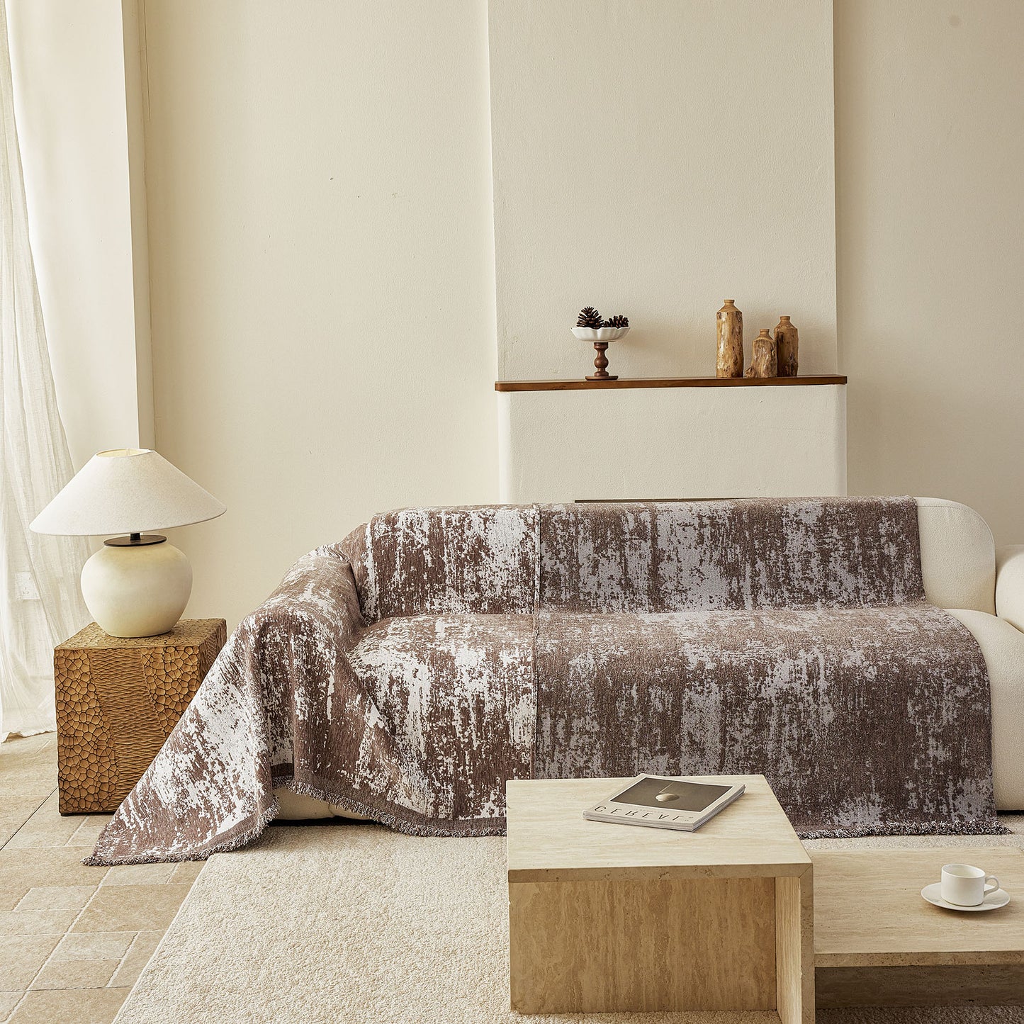 Soft Chenille Sofa Cover, Textured Abstract Couch Protector Cover with Vintage Pattern