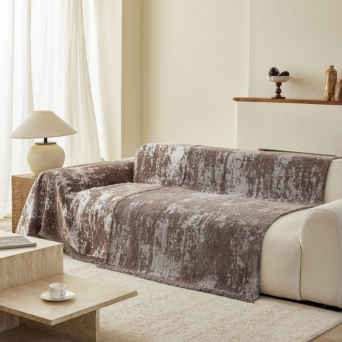 Soft Chenille Sofa Cover, Textured Abstract Couch Protector Cover with Vintage Pattern