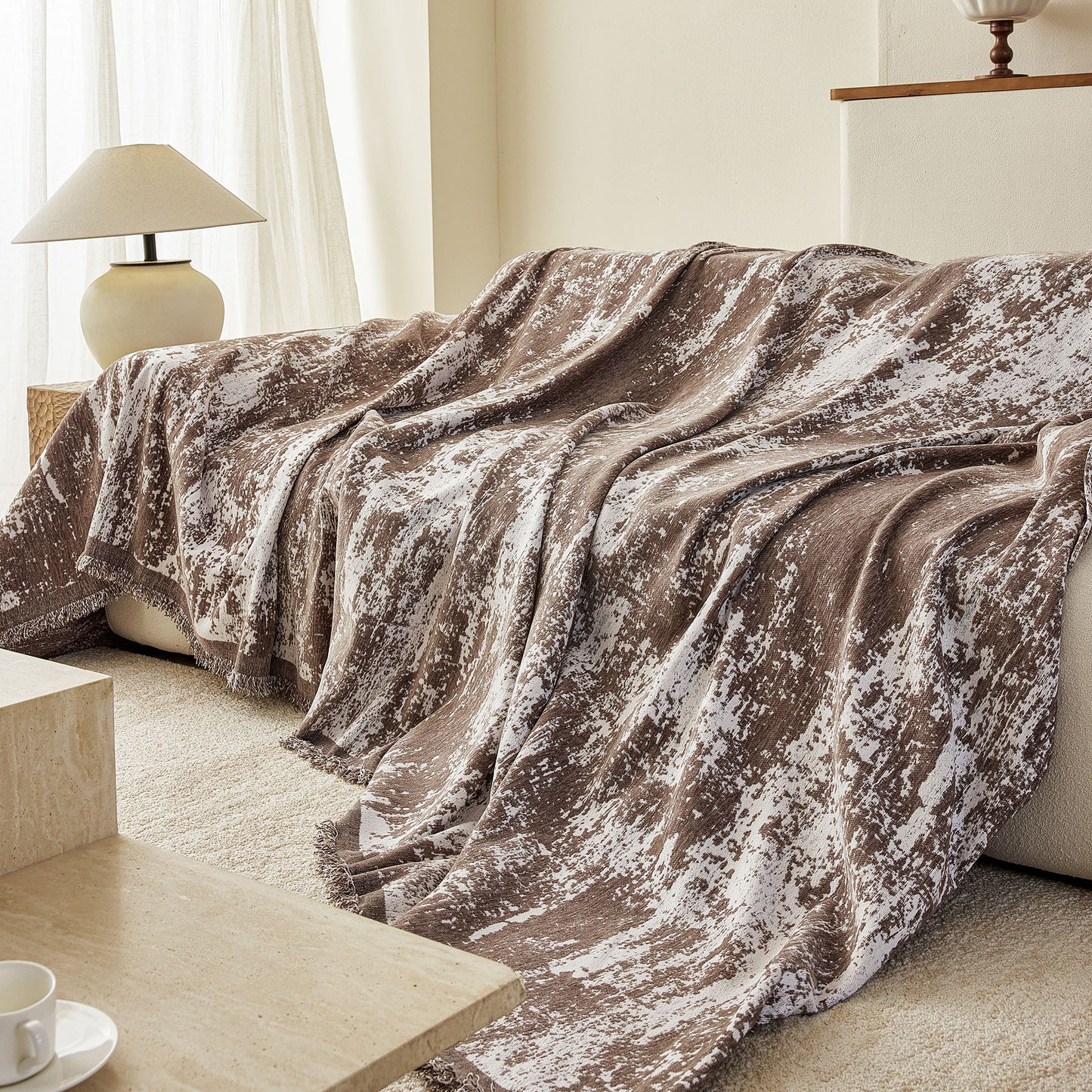 Soft Chenille Sofa Cover, Textured Abstract Couch Protector Cover with Vintage Pattern