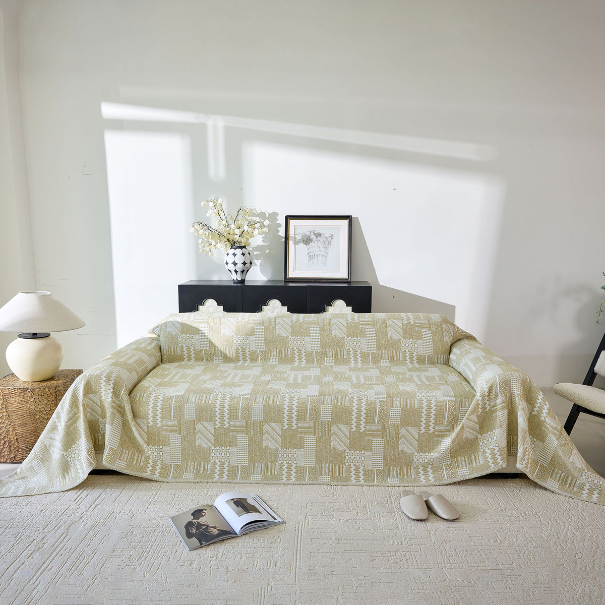Boho Furniture Cover for Sofa, Loveseat and Chair, Geometric Jacquard Woven Sofa Cover