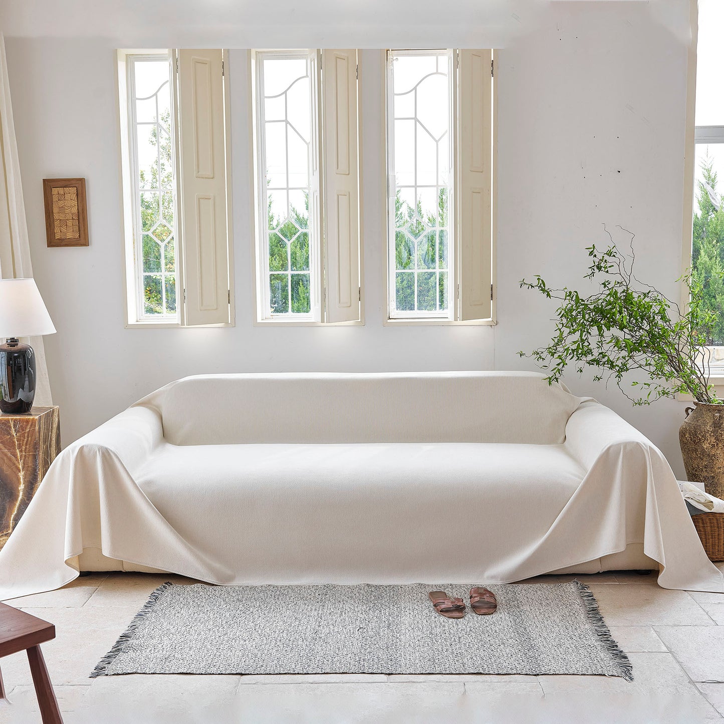 Luxury Soft Chenille Sofa Cover for Couch, Solid Color Furniture Protector Throw Cover