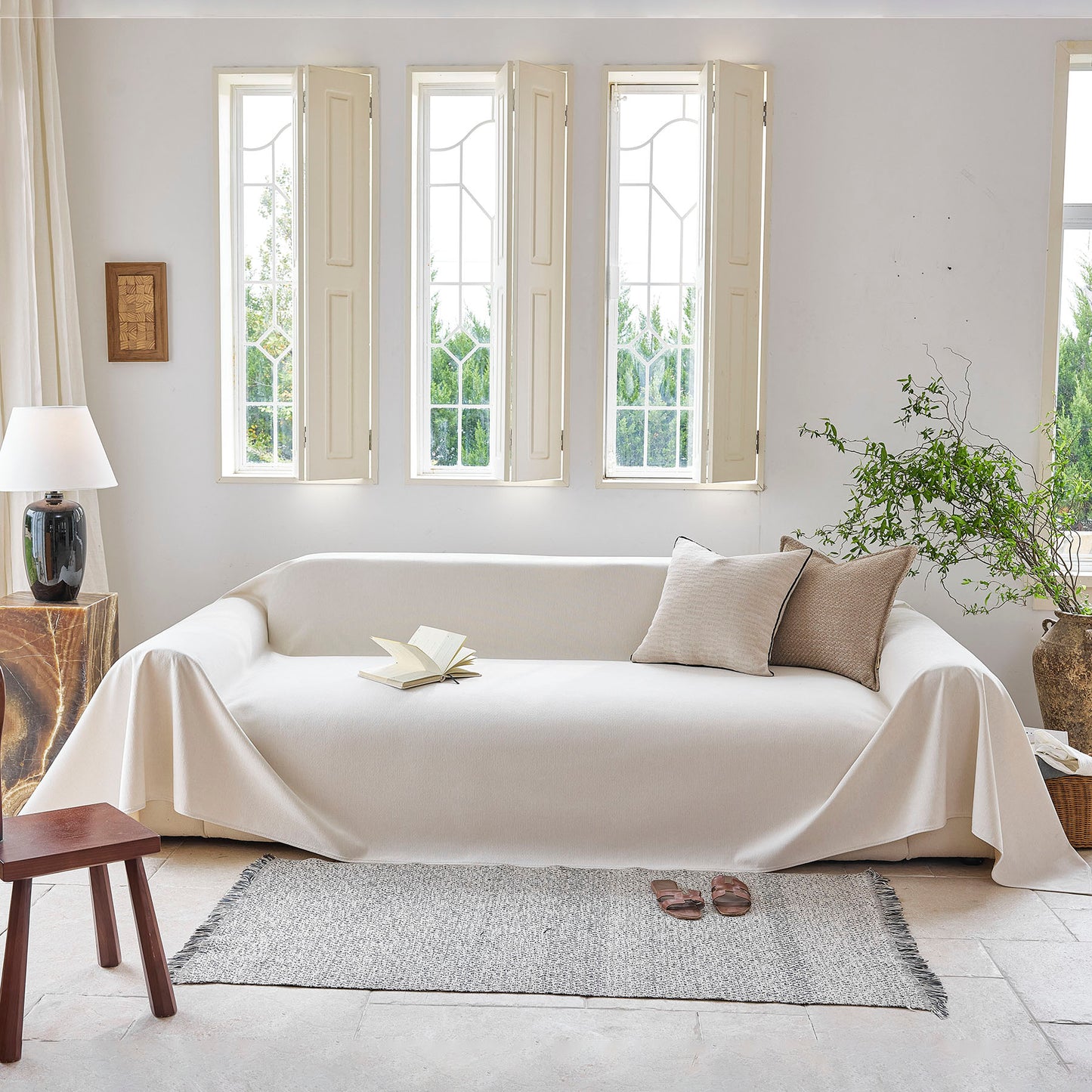 Luxury Soft Chenille Sofa Cover for Couch, Solid Color Furniture Protector Throw Cover