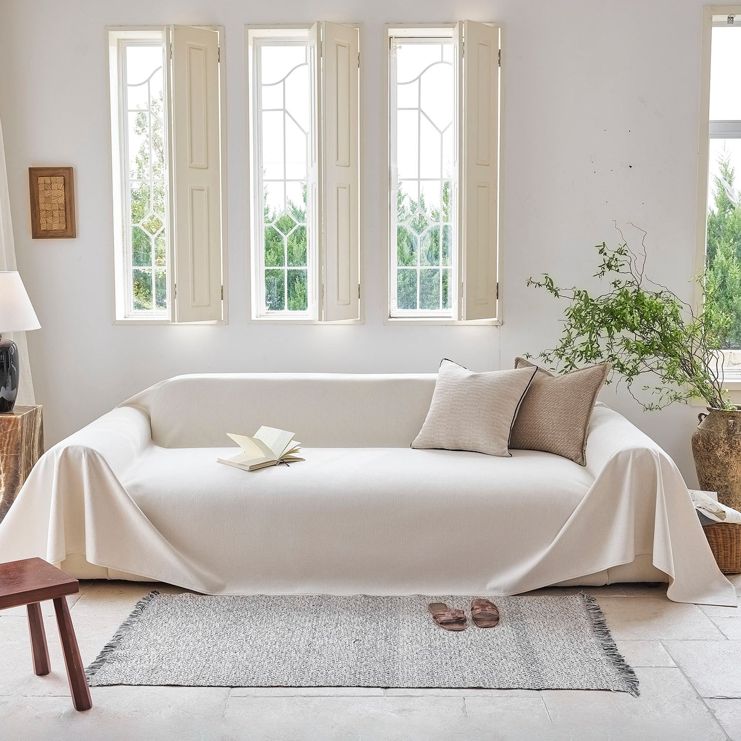 Luxury Soft Chenille Sofa Cover for Couch, Solid Color Furniture Protector Throw Cover
