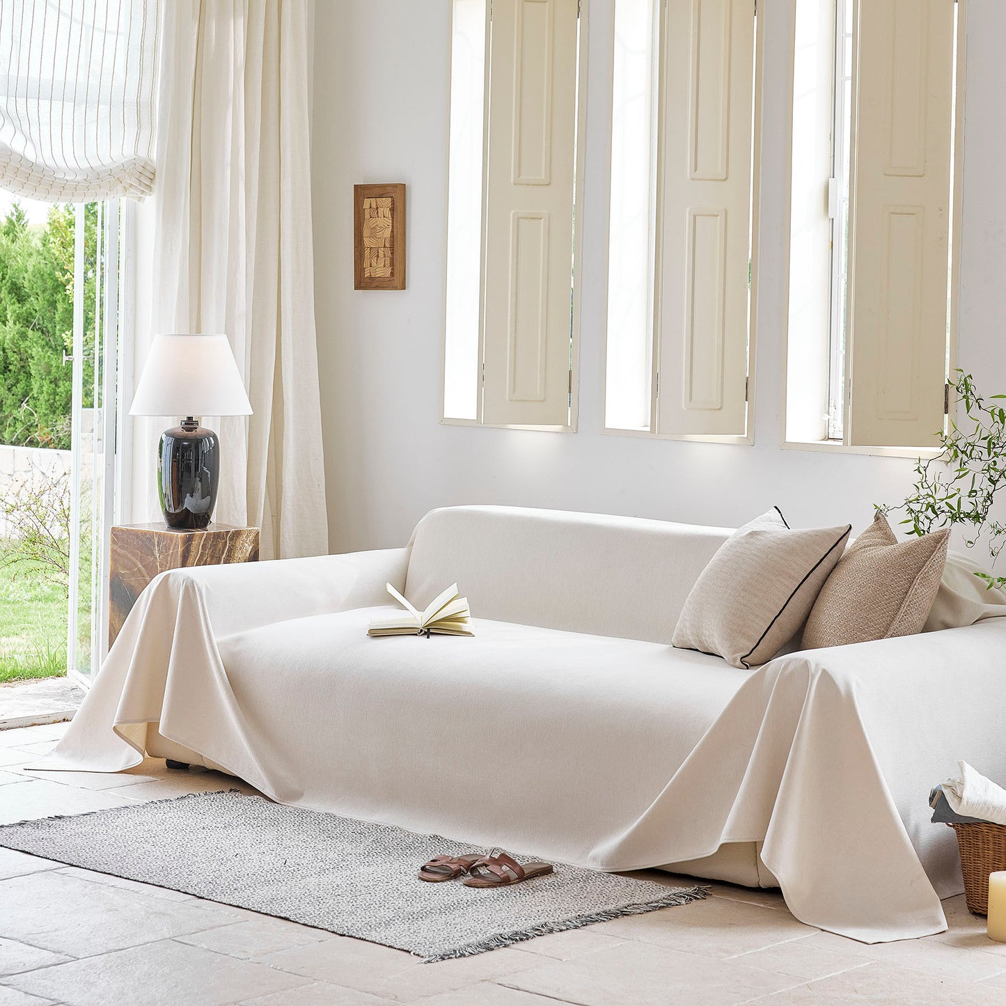 Luxury Soft Chenille Sofa Cover for Couch, Solid Color Furniture Protector Throw Cover