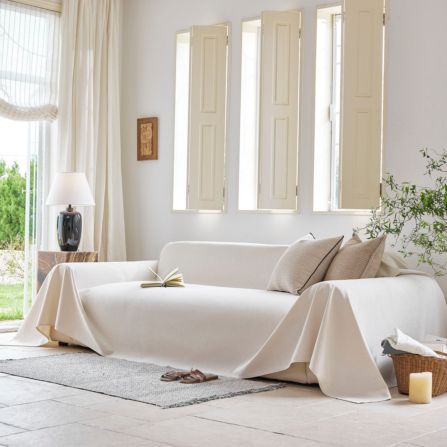 Luxury Soft Chenille Sofa Cover for Couch, Solid Color Furniture Protector Throw Cover