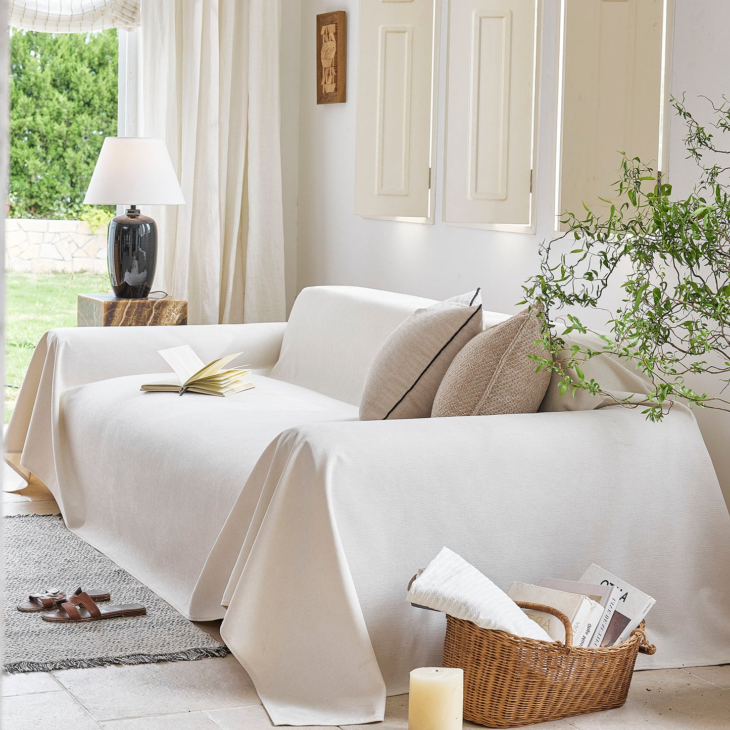 Luxury Soft Chenille Sofa Cover for Couch, Solid Color Furniture Protector Throw Cover