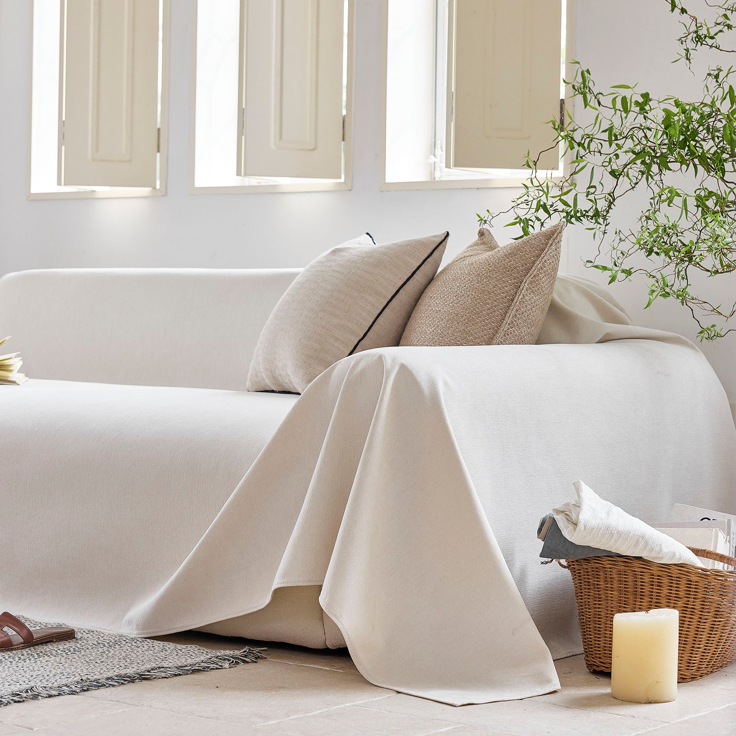 Luxury Soft Chenille Sofa Cover for Couch, Solid Color Furniture Protector Throw Cover