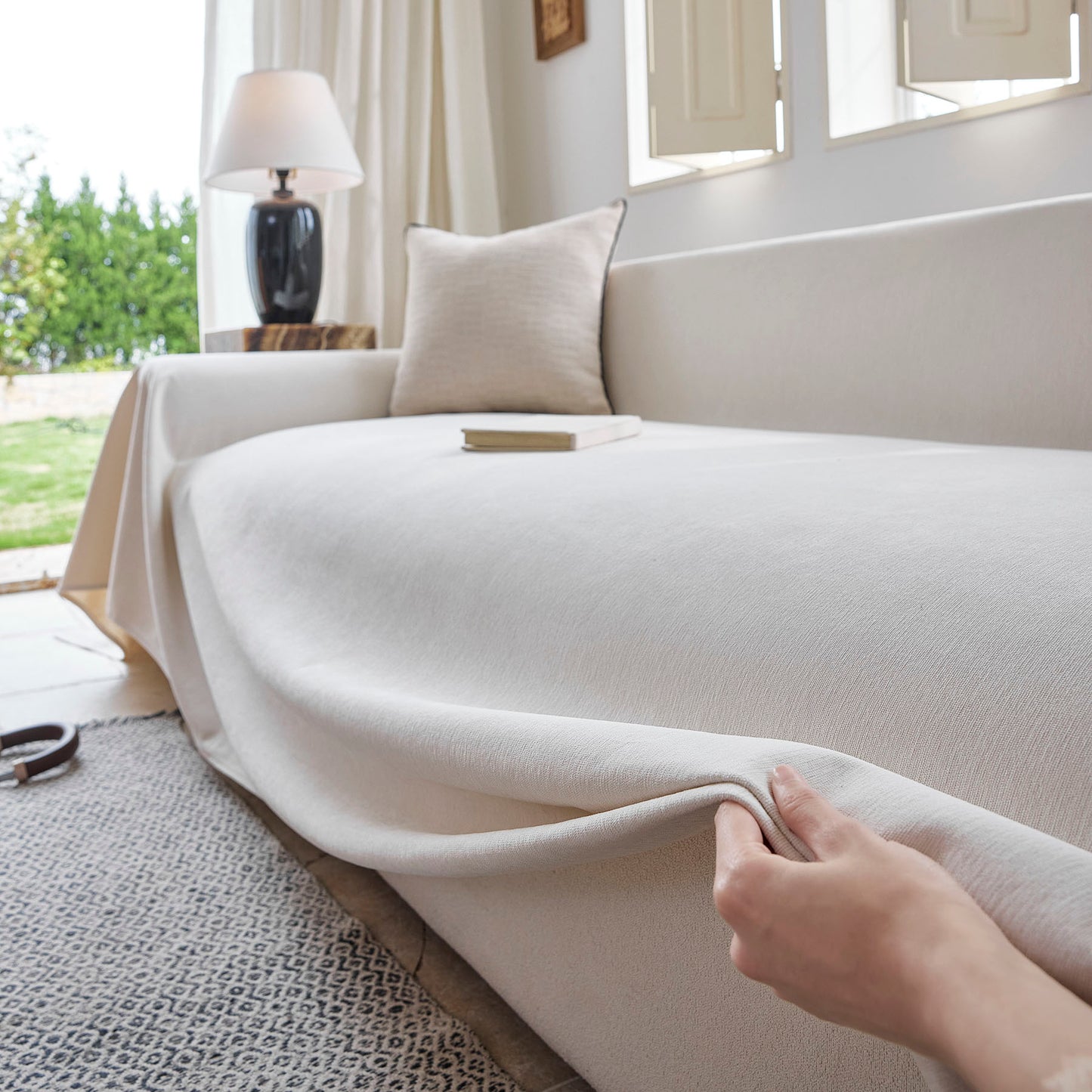 Luxury Soft Chenille Sofa Cover for Couch, Solid Color Furniture Protector Throw Cover