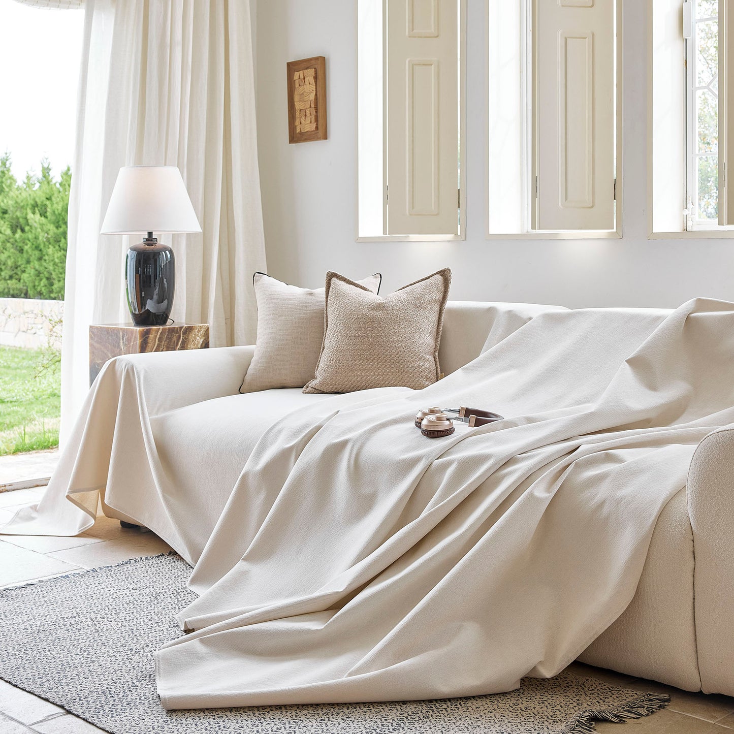 Luxury Soft Chenille Sofa Cover for Couch, Solid Color Furniture Protector Throw Cover