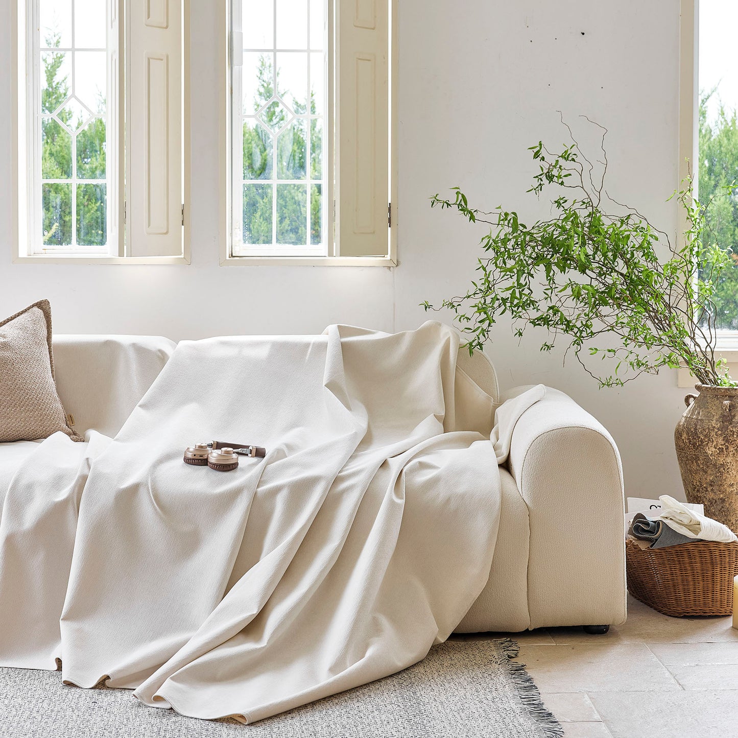 Luxury Soft Chenille Sofa Cover for Couch, Solid Color Furniture Protector Throw Cover