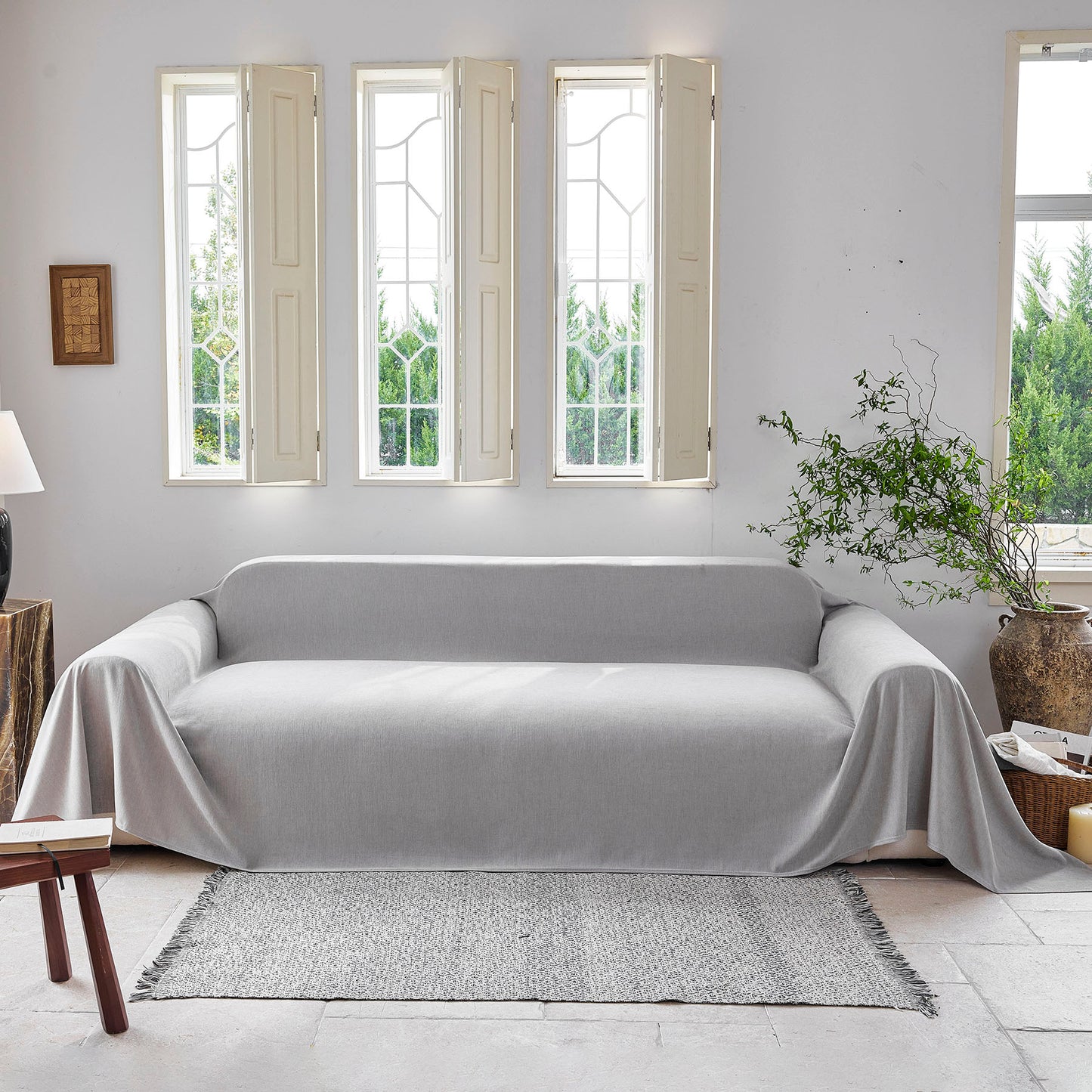 Luxury Soft Chenille Sofa Cover for Couch, Solid Color Furniture Protector Throw Cover