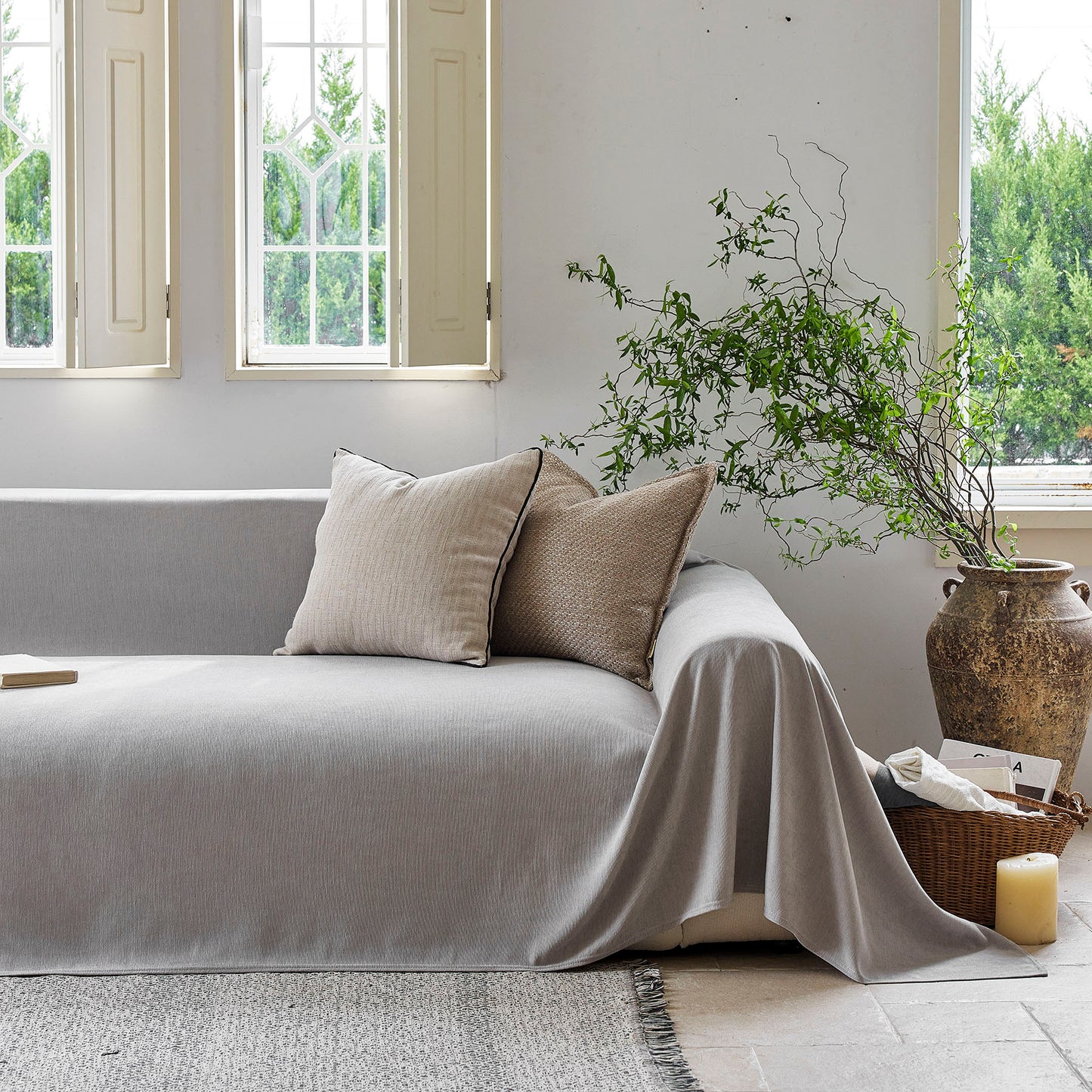 Luxury Soft Chenille Sofa Cover for Couch, Solid Color Furniture Protector Throw Cover