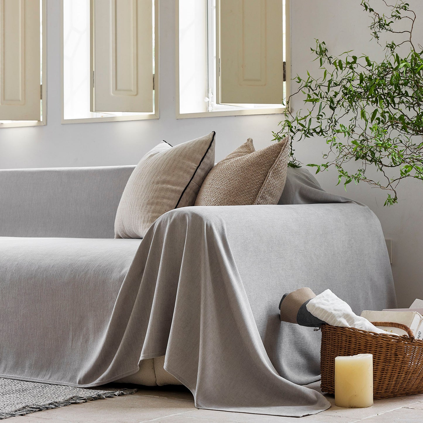 Luxury Soft Chenille Sofa Cover for Couch, Solid Color Furniture Protector Throw Cover