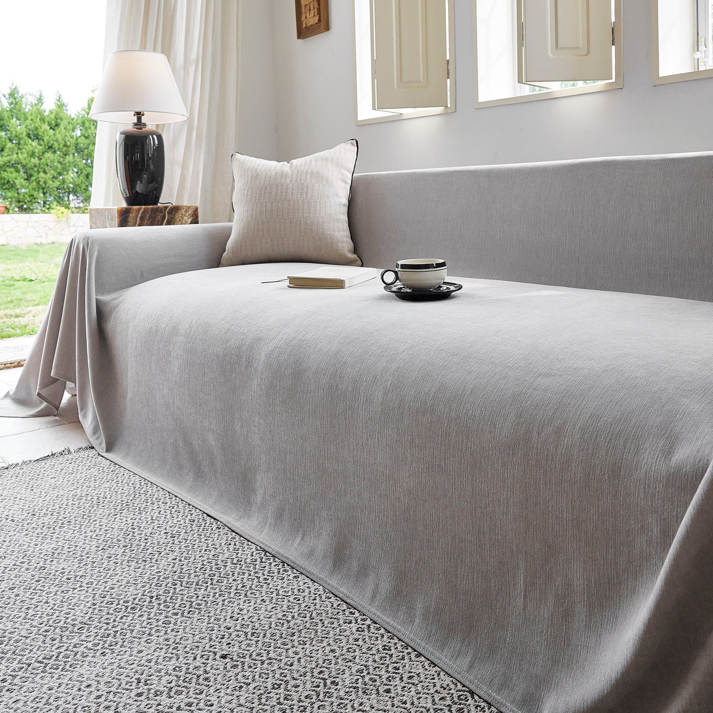 Luxury Soft Chenille Sofa Cover for Couch, Solid Color Furniture Protector Throw Cover