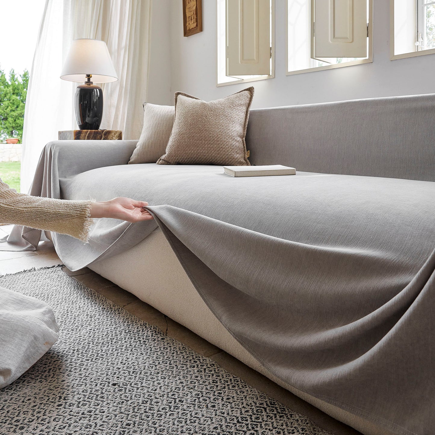 Luxury Soft Chenille Sofa Cover for Couch, Solid Color Furniture Protector Throw Cover